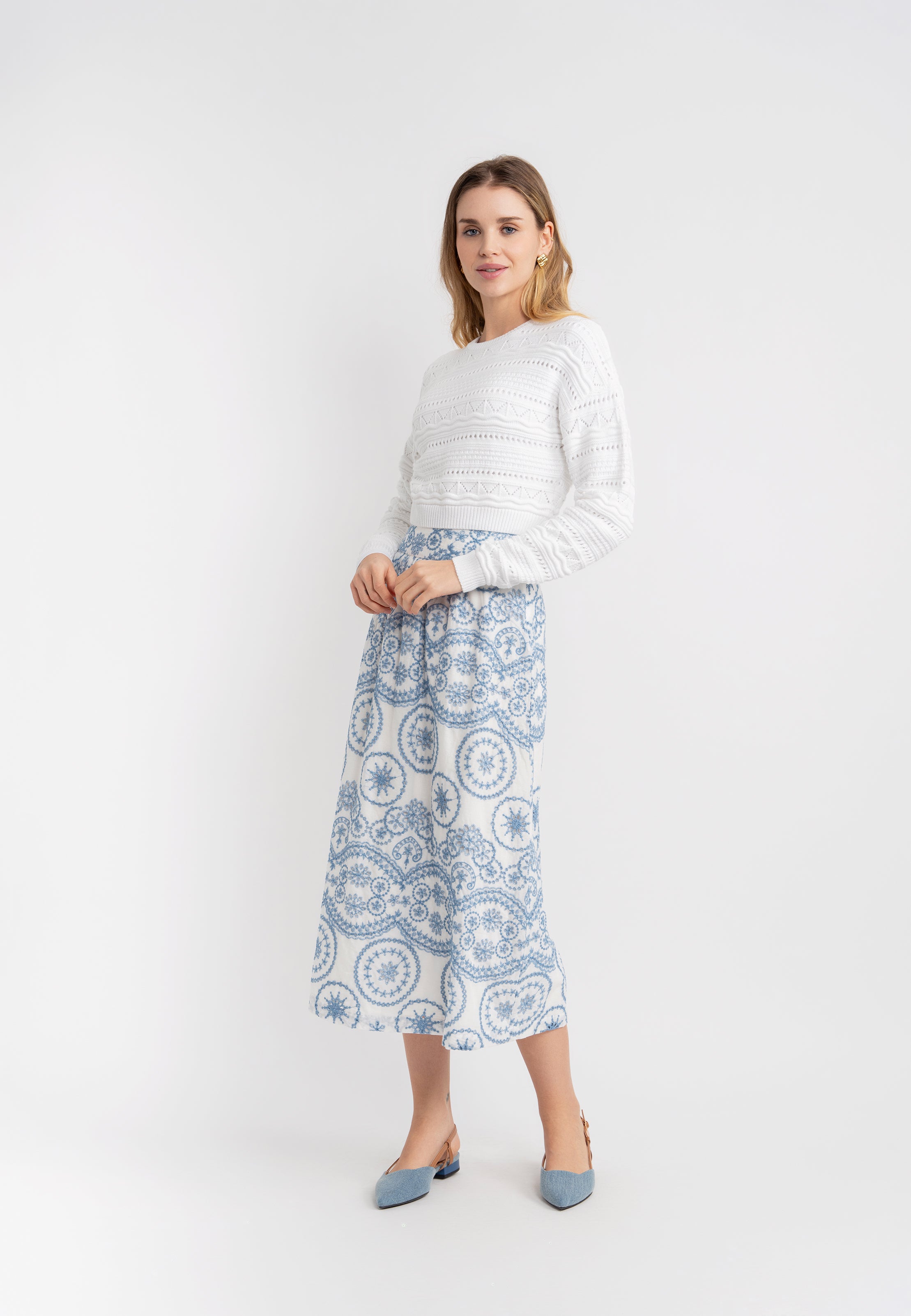 Stylish Woven Midi Skirt for Women - Flowy A-Line Summer Skirt with Pockets | Perfect for Beach, Office & Casual Outfits