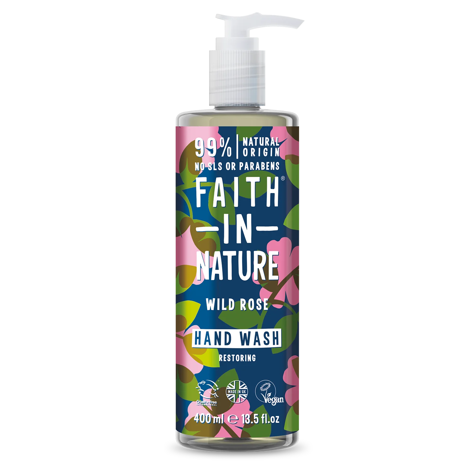 Faith in Nature Wild Rose Hand Wash 400ml | Natural & Vegan Hand Soap | Moisturizing & Gentle for Dry Skin | Perfect for Bathroom, Kitchen & Office Use