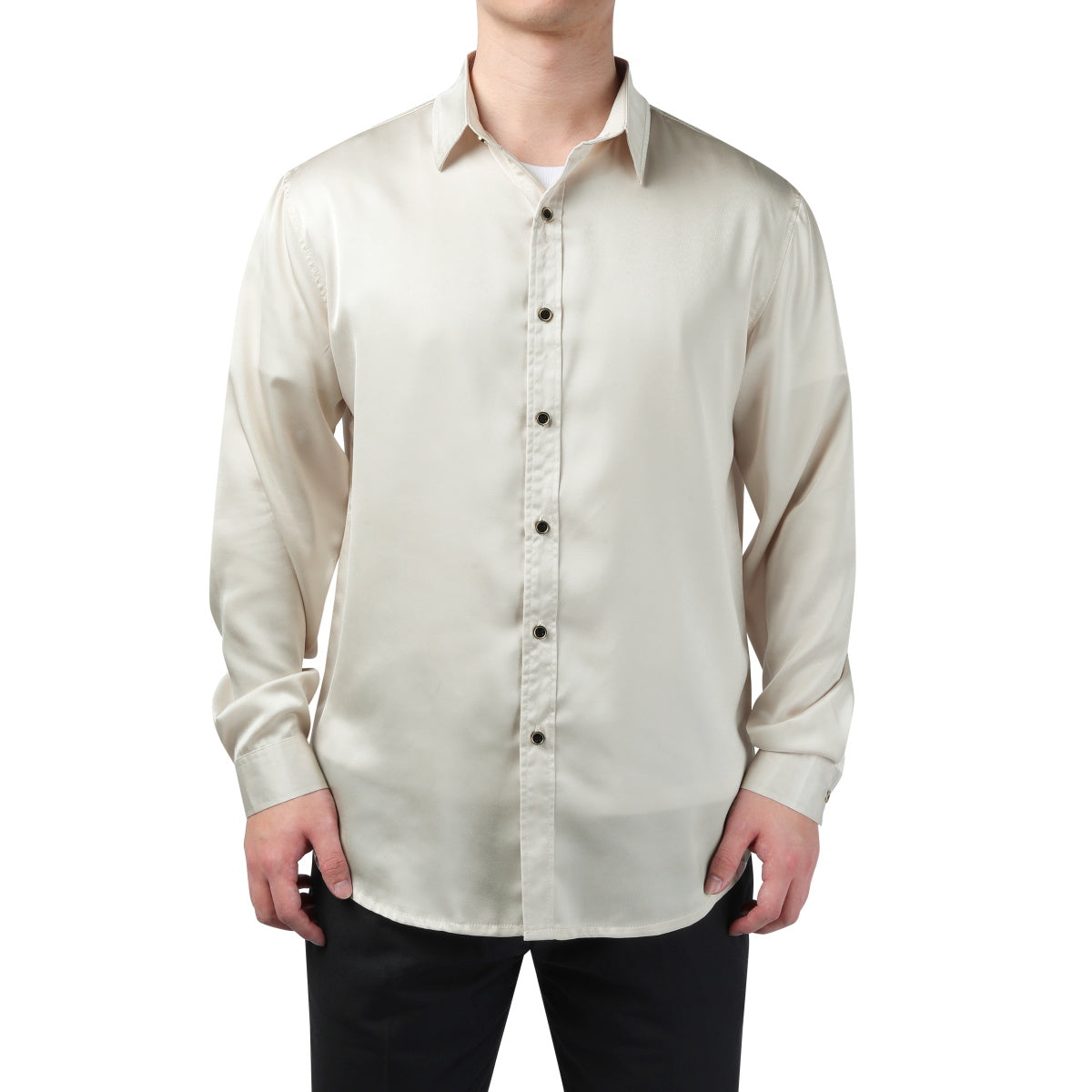 Premium Solid Color Men's Dress Shirt - Classic Beige Business Casual Shirt for Office, Wedding & Formal Occasions
