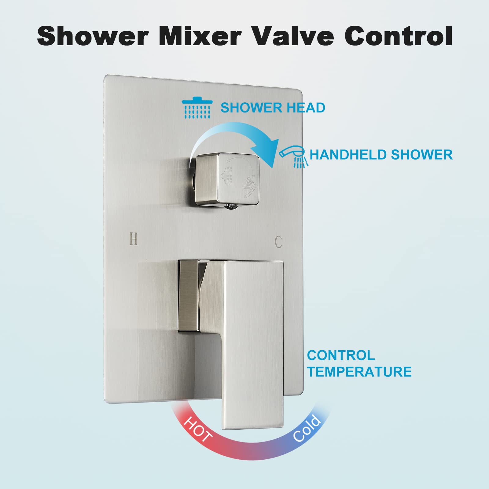 12 Inch LED Square Showerhead with Handheld Spray - SUS304 Stainless Steel Shower System Kit (Brushed Nickel) - Perfect for Modern Bathrooms & Spa-Like Shower Experience