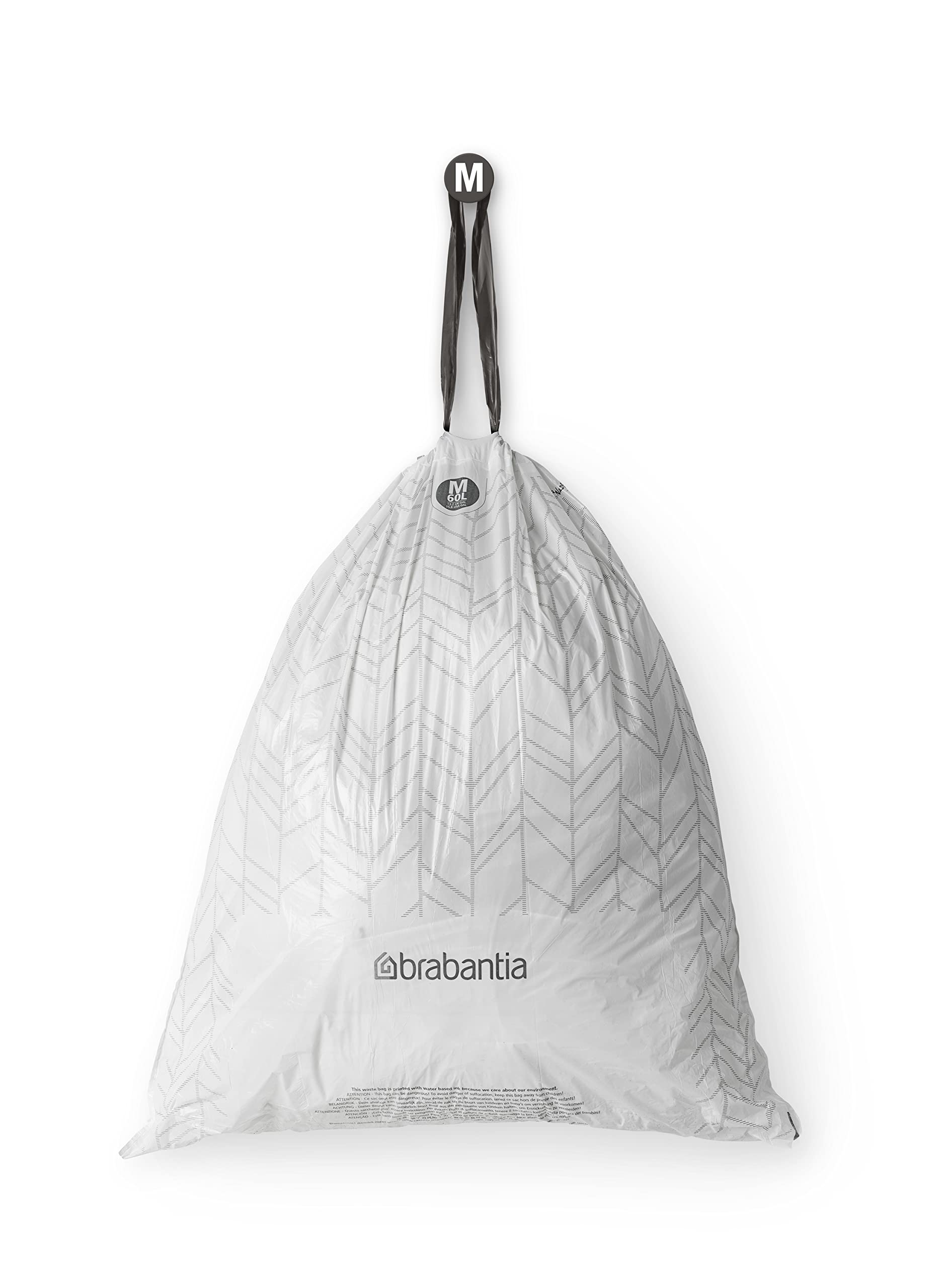 Brabantia PerfectFit Trash Bags - Medium 16 Gallon Heavy Duty Drawstring Trash Can Liners (120 Count) - Ideal for Kitchen, Bathroom & Office Waste Disposal