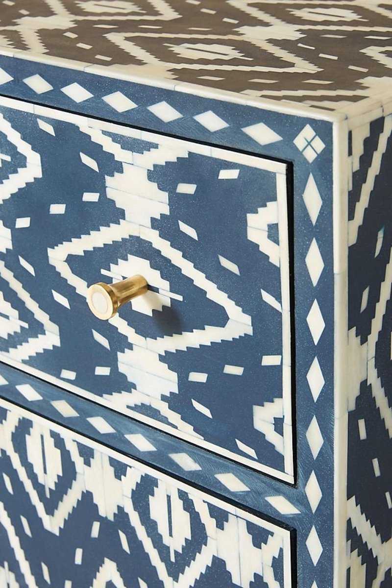 Handmade Blue Bone Inlay Entryway Cabinet - Ikat Design Wooden Console Table for Hallway & Living Room Decor | Perfect for Home Entry Storage & Stylish Display