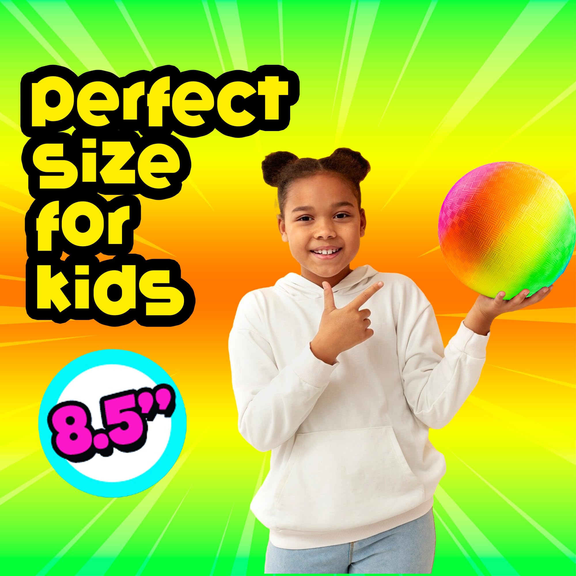 Bedwina 8.5Inch Rainbow Playground Balls - Durable Rubber Bouncy Inflatable Balls for Kids & Adults - Perfect for Kickball, Dodgeball, Four Square & Handball - Indoor/Outdoor Play, Gym Class, Backyard Games & School Recess