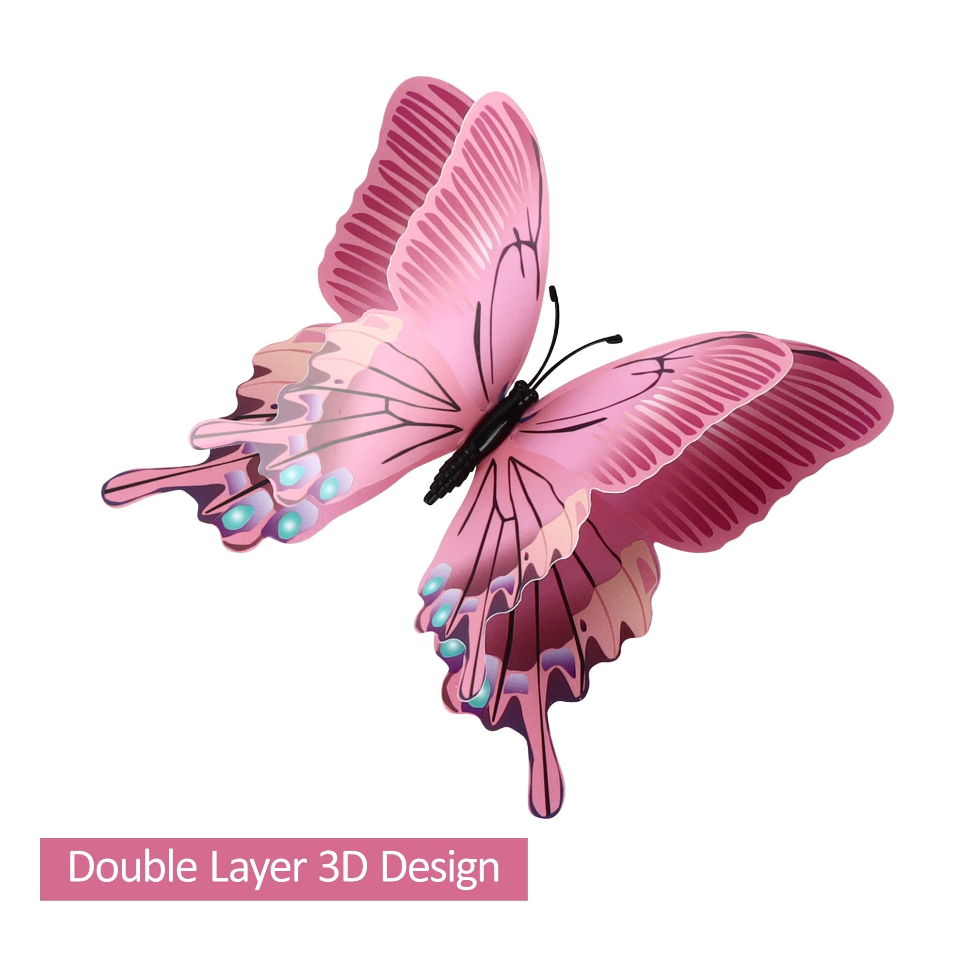 24PCS 3D Butterfly Wall Decals - Removable Pink Butterfly Stickers for Home Decor, Kids Room & Bedroom - Double Layer Wall Art Mural (24 Pieces) - Perfect for Nursery, Living Room & Party Decorations