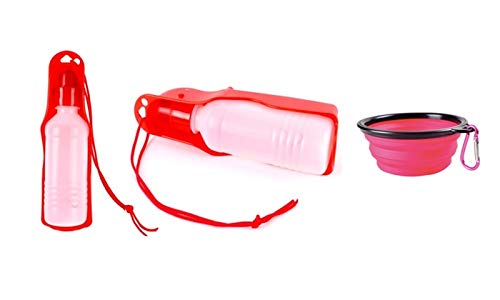Trend Matters 2-Pack Portable Pet Water Bottle with Collapsible Travel Bowl for Dogs & Cats - Leak Proof, BPA Free, Lightweight (Pink) - Perfect for Hiking, Camping, and Outdoor Adventures