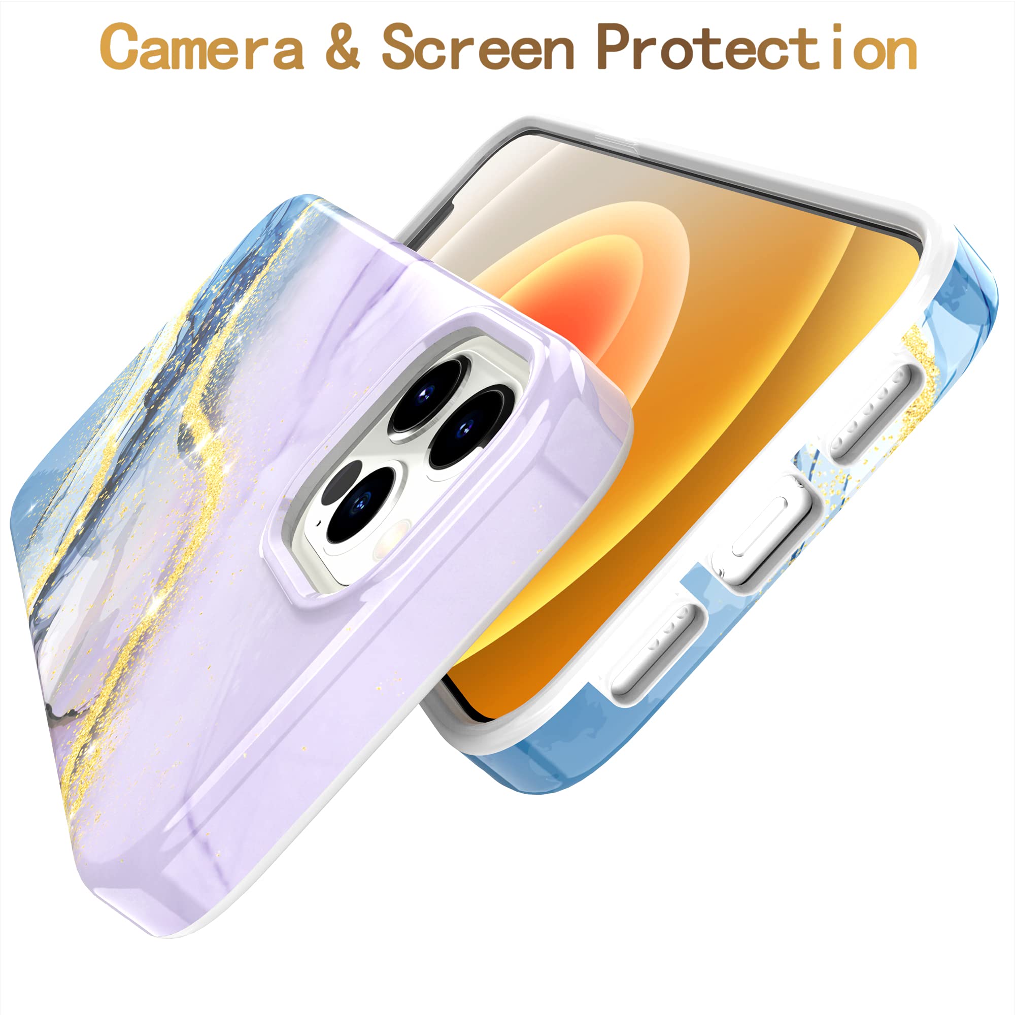 BAISRKE iPhone 12 Pro Max Case 6.7 Inch - Sparkle Glitter Marble Design, Shockproof Flexible TPU Bumper Cover for Women (Phantom Violet) | Perfect for Everyday Protection & Stylish Outfits