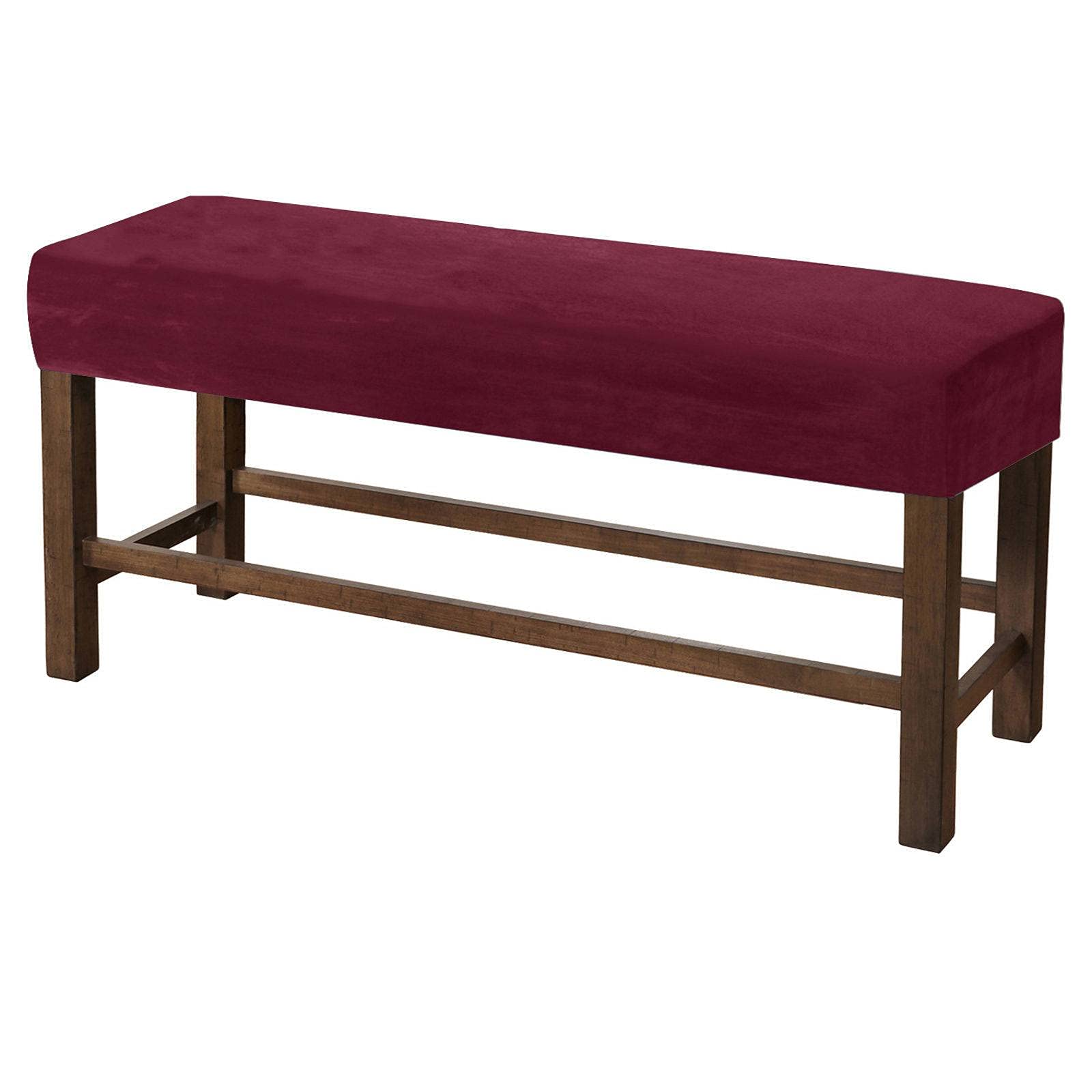 Velvet Dining Bench Cover - Washable Stretch Slipcover for Living Room & Piano Bench (Wine Red)