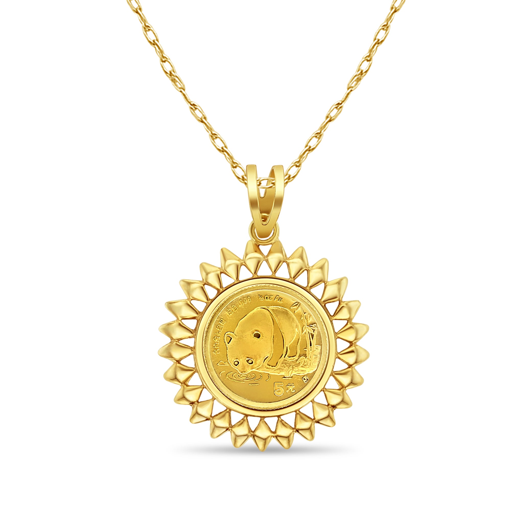 1/20 oz Chinese Panda Gold Coin Pendant with Aztec Bezel - 24K Gold Plated Necklace for Women, Gift for Collectors & Jewelry Lovers (Birthday, Anniversary, Graduation Present)