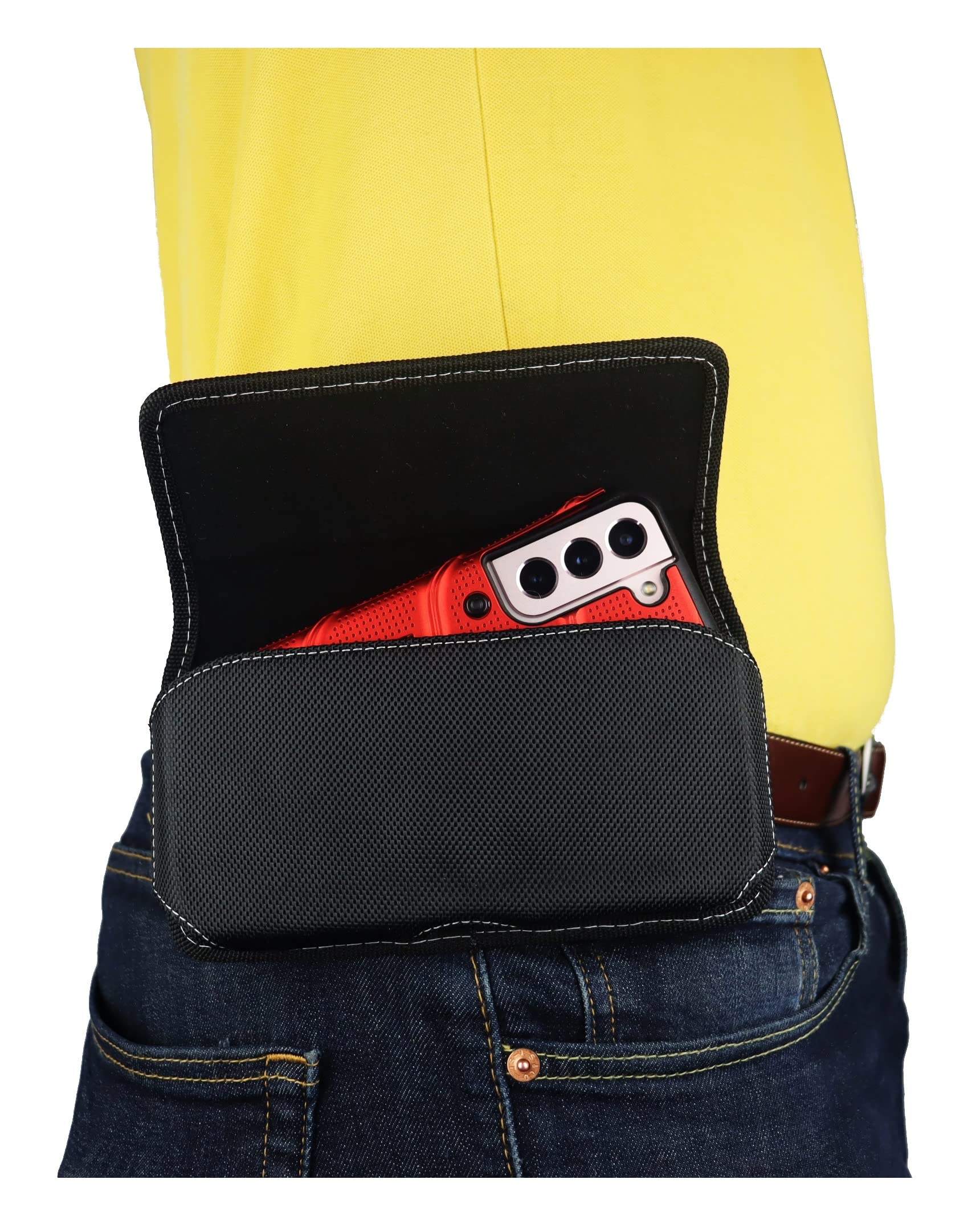 Durable Nylon Phone Holster Pouch for Samsung Galaxy S25/S24/S23/S22/S21+ Plus (2024) with Secure Belt Loop Clip & Magnetic Closure - Fits with Phone Case - XX-Large Black Horizontal - Perfect for Outdoor Activities, Work, Hiking, and Travel