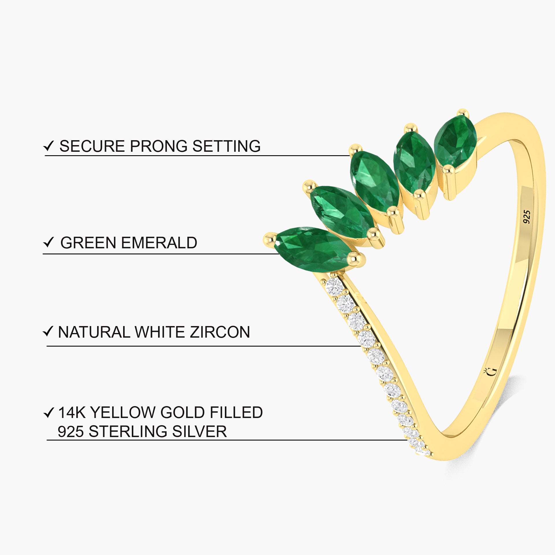 4 Marquise Cut Emerald 18K Gold Vermeil or Sterling Silver Ring – Elegant Jewelry for Weddings, Anniversaries & Special Occasions