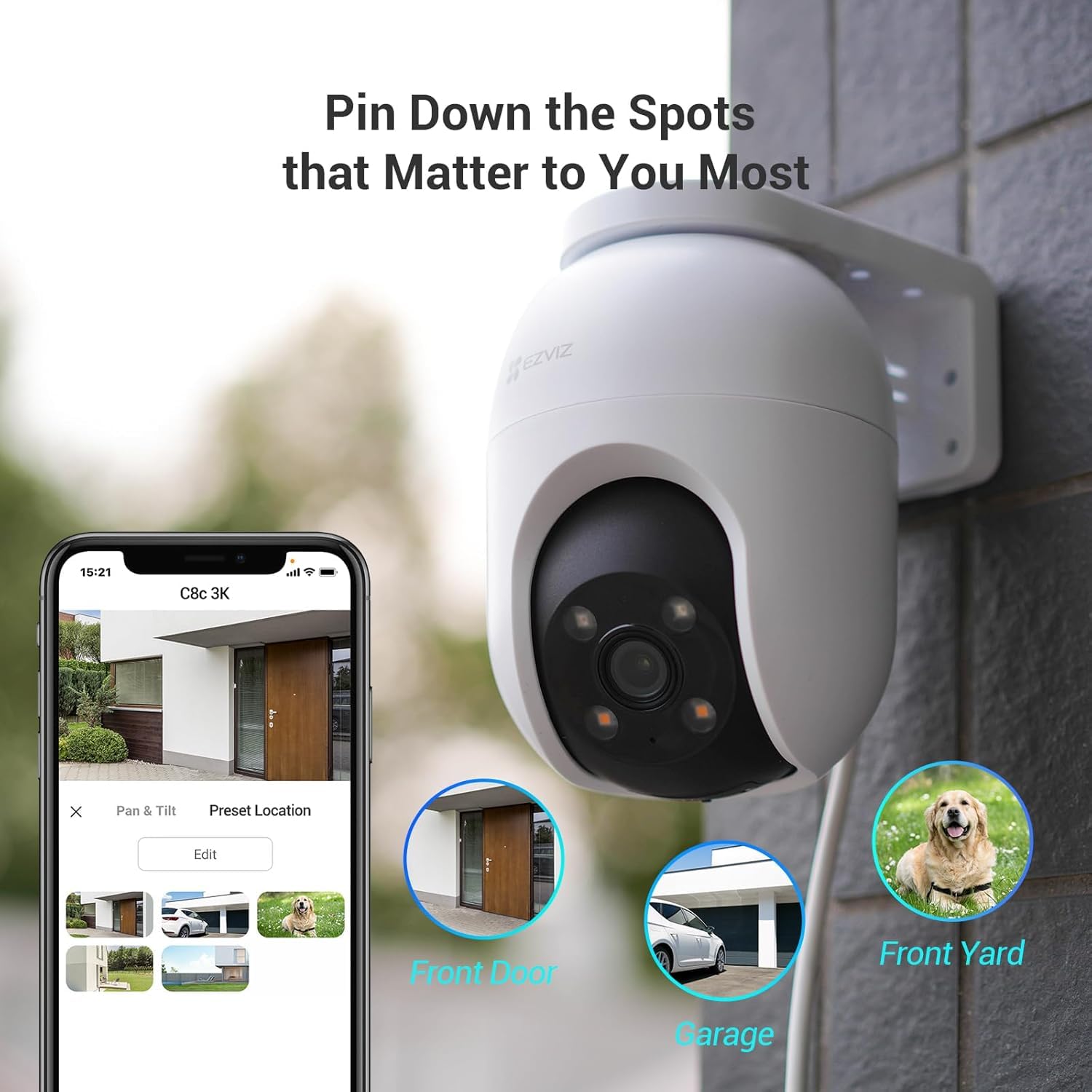 EZVIZ C8c 5MP Outdoor Security Camera - 3K Resolution, 360° View, AI Human & Vehicle Detection, Auto-Tracking, Color Night Vision, 2-Way Audio, Siren, Alexa Compatible, IP66 Waterproof - Ideal for Home, Office & Business Surveillance