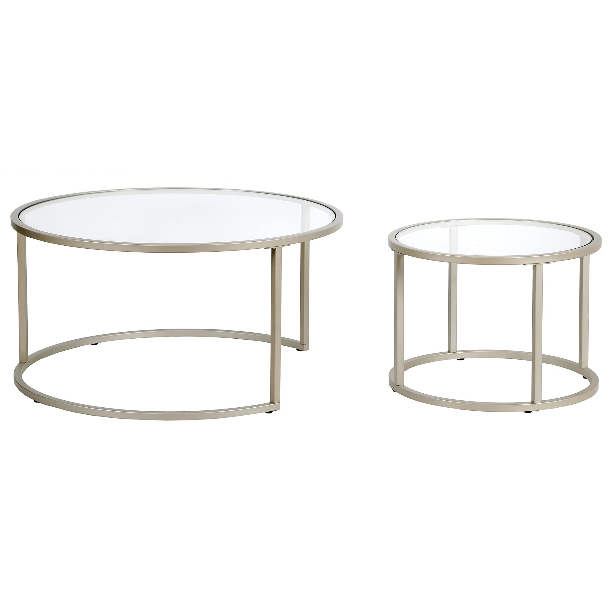 Watson Round Nested Coffee Table Set - Modern Satin Nickel Finish Side Tables for Living Room, Bedroom & Office - Perfect for Small Spaces & Home Decor