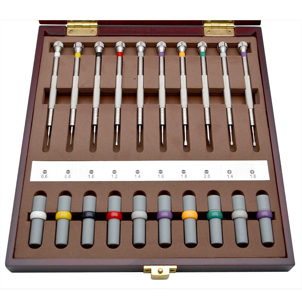 Professional Watchmaker Tools Set - 10PCS Screwdriver Kit with 20PCS Blades & Wooden Case for Watch, Eyeglass, and Electronics Repair | Precision Repair Tools for Watchmakers, Jewelers, and DIY Enthusiasts | Ideal for Watch Maintenance, Eyeglass Adjustment, and Small Electronics Fixes