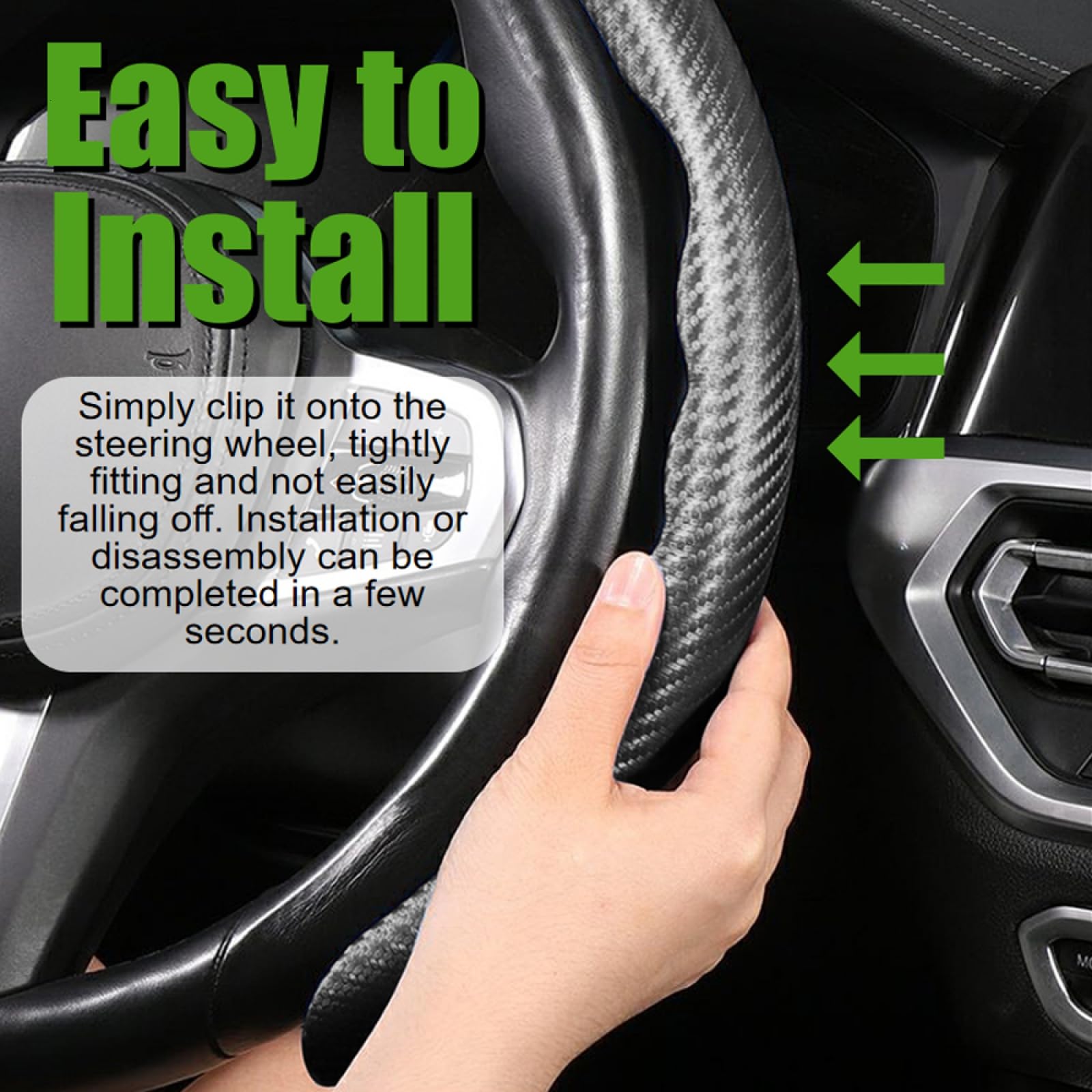 WSSROGY 3-Pack Non-Slip Carbon Fiber Steering Wheel Cover - Universal Fit for Most Cars, Anti-Skid Grip Enhancer (Black) | Perfect for Daily Commuting, Road Trips & Enhanced Driving Comfort