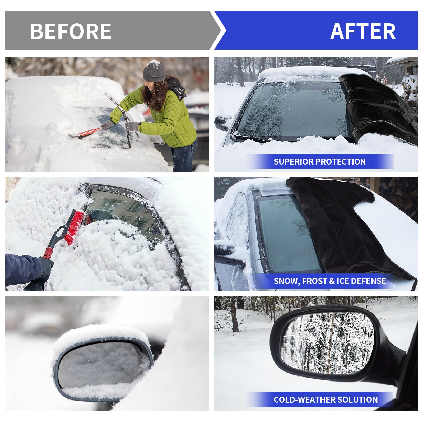 Custom Fit Mustang Windshield Snow Cover 1994-2024 - Waterproof 600D Oxford for Winter Protection