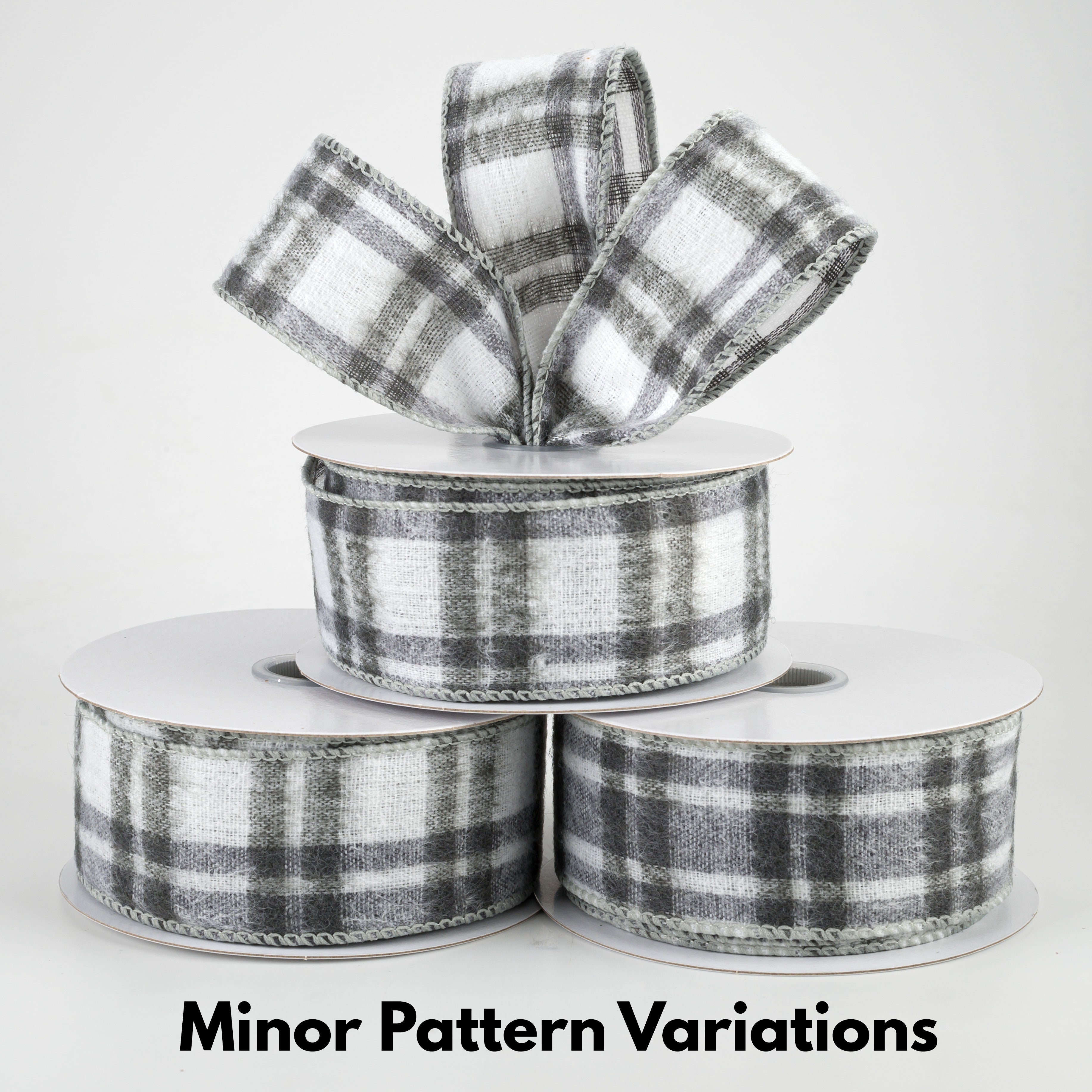 1.5 Inch Soft Fuzzy Flannel Plaid Ribbon - Grey and White Checkered Pattern (10 Yards) for Gift Wrapping, DIY Crafts, Scrapbooking & Holiday Decorations