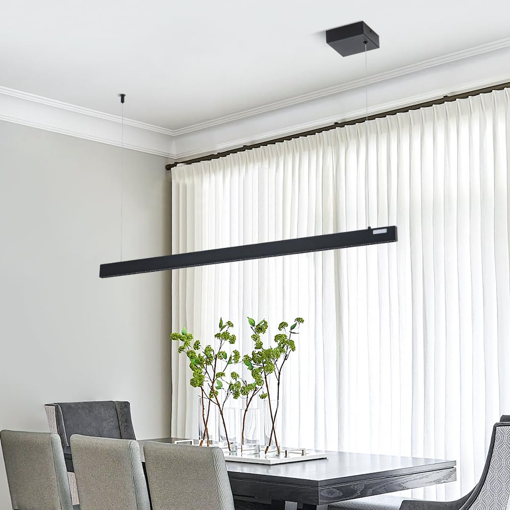 Modern LED Linear Chandelier Pendant Light - 21W 1980lm 6000K Black - Contemporary Lighting for Living Room, Office, Dining Room, Kitchen Island & Billiard Room - Perfect for Home & Commercial Spaces