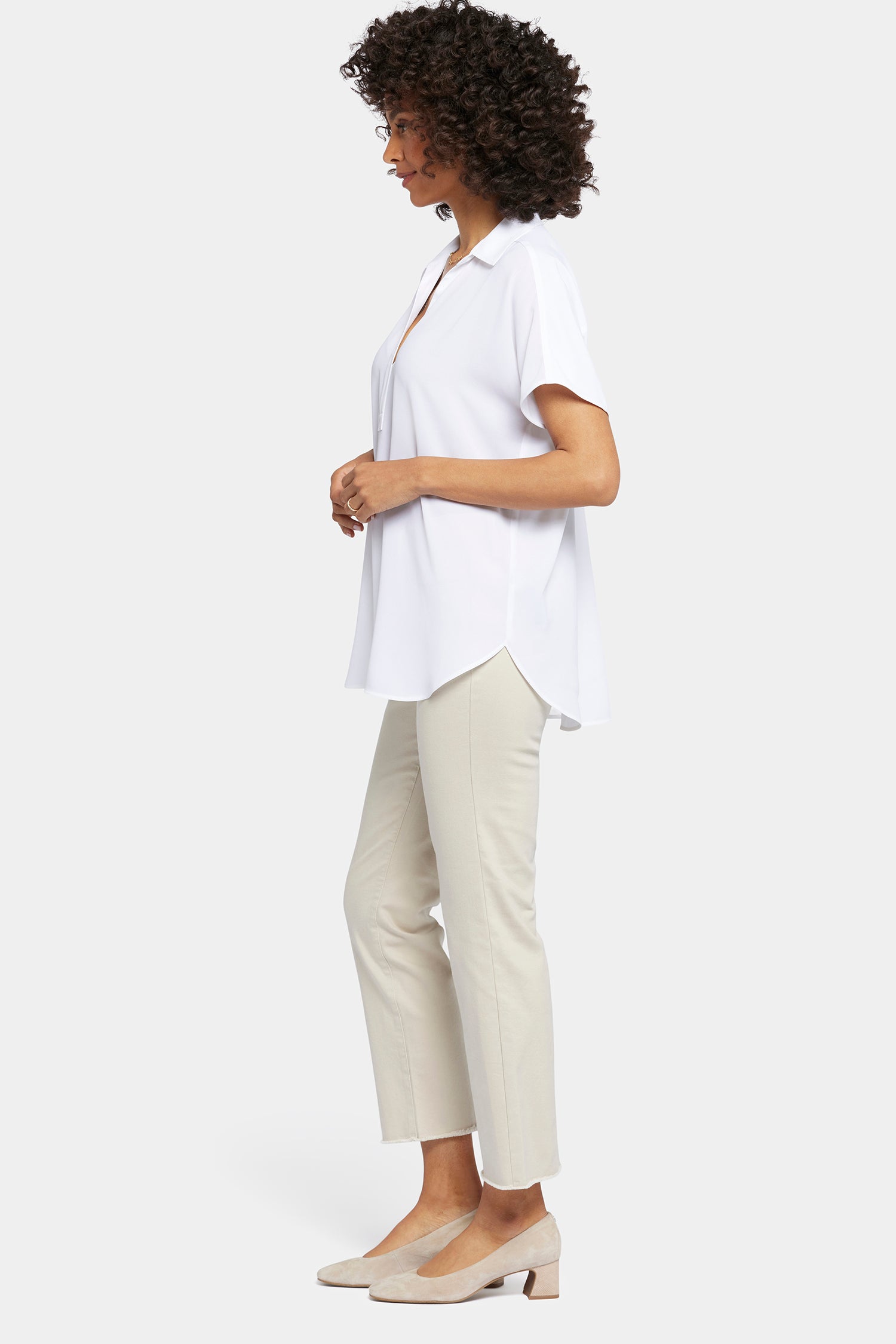 Becky Petite Short Sleeve Blouse in Optic White - Perfect for Office Wear & Casual Outfits