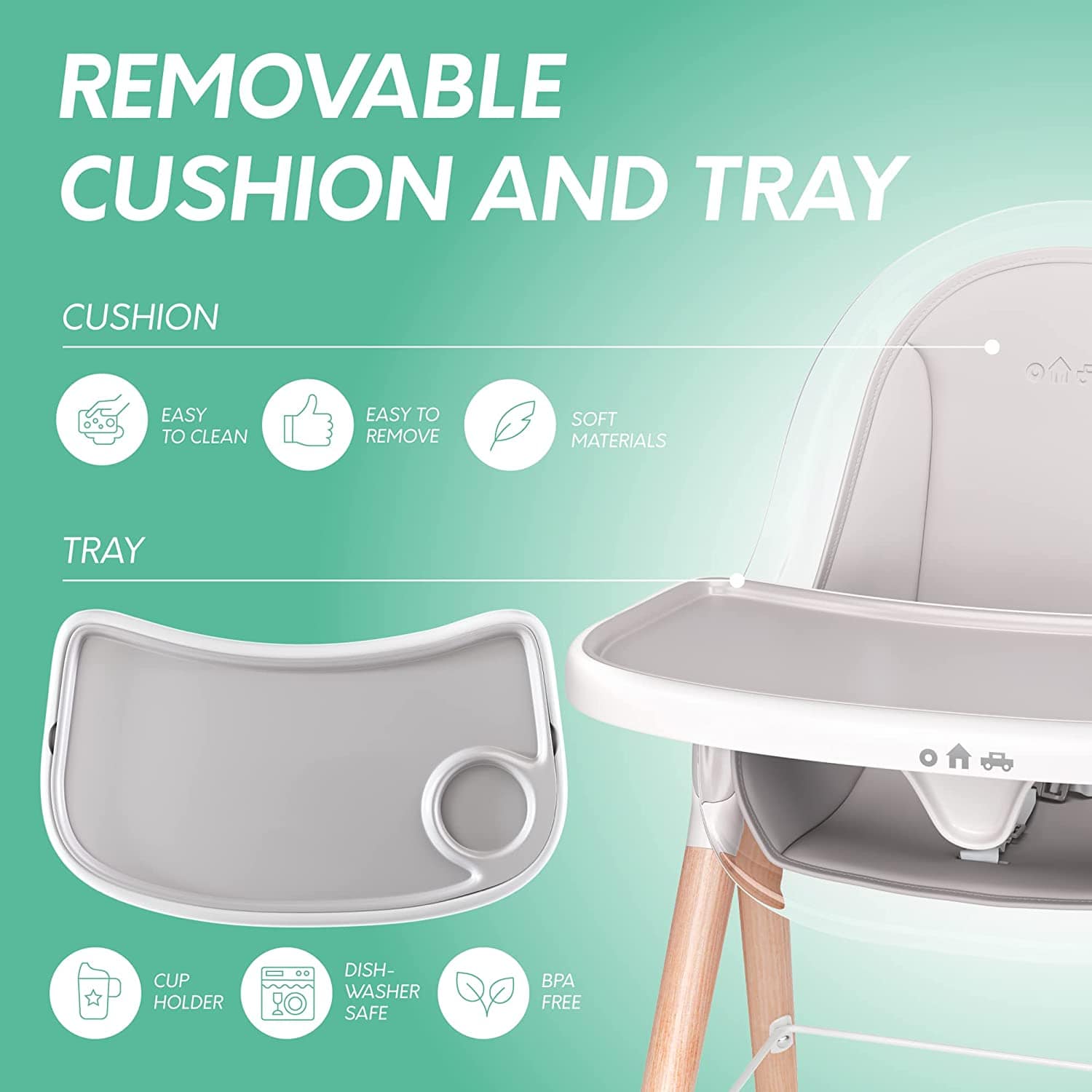 Premium Deluxe High Chair for Babies & Toddlers with Removable Cushion - Adjustable Height & Easy Clean for Dining, Feeding & Playtime
