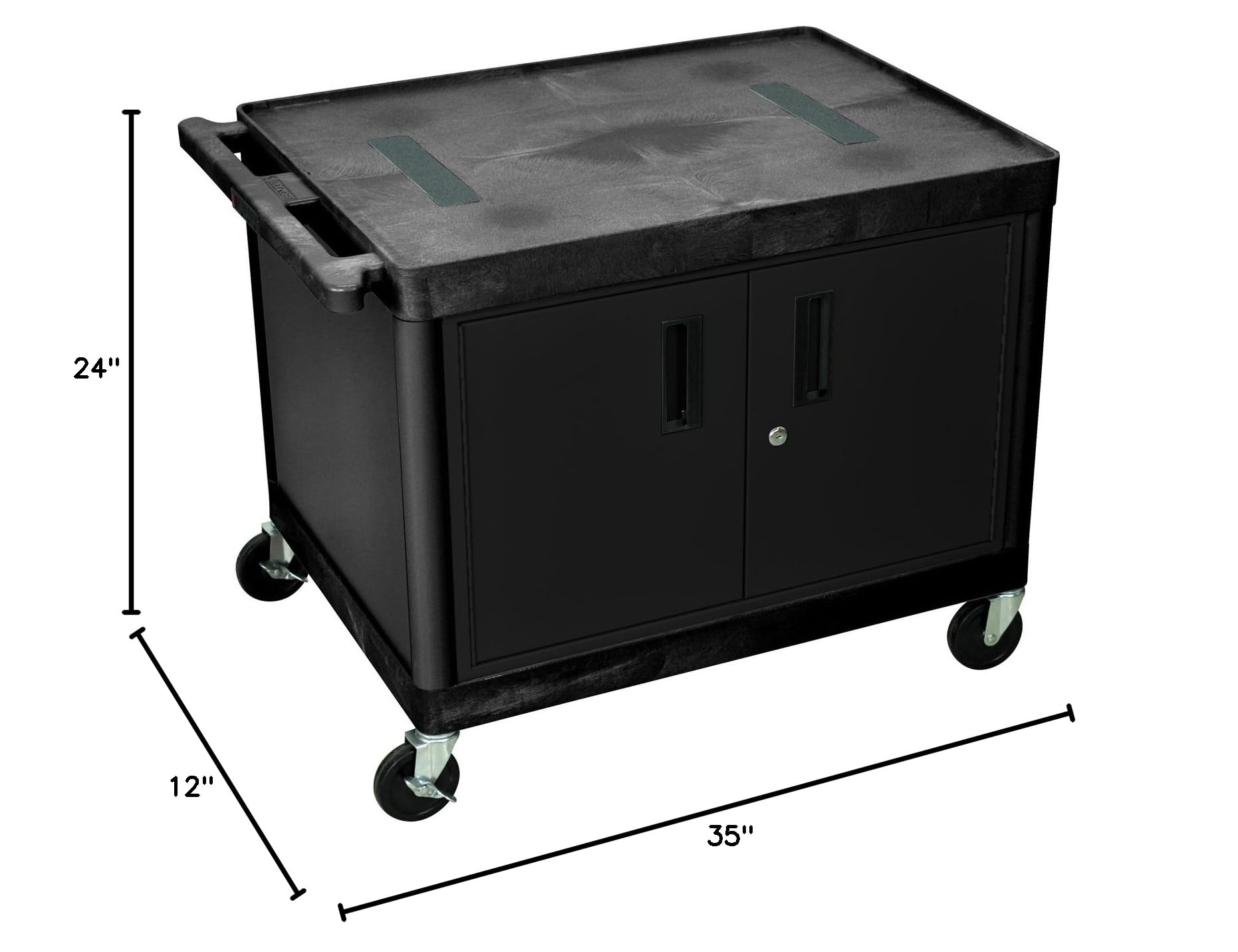 Luxor LE27C-B 27-Inch AV Cart with Two Shelves and Cabinet - Heavy Duty Mobile Media Storage for Classrooms, Offices & Home Theaters
