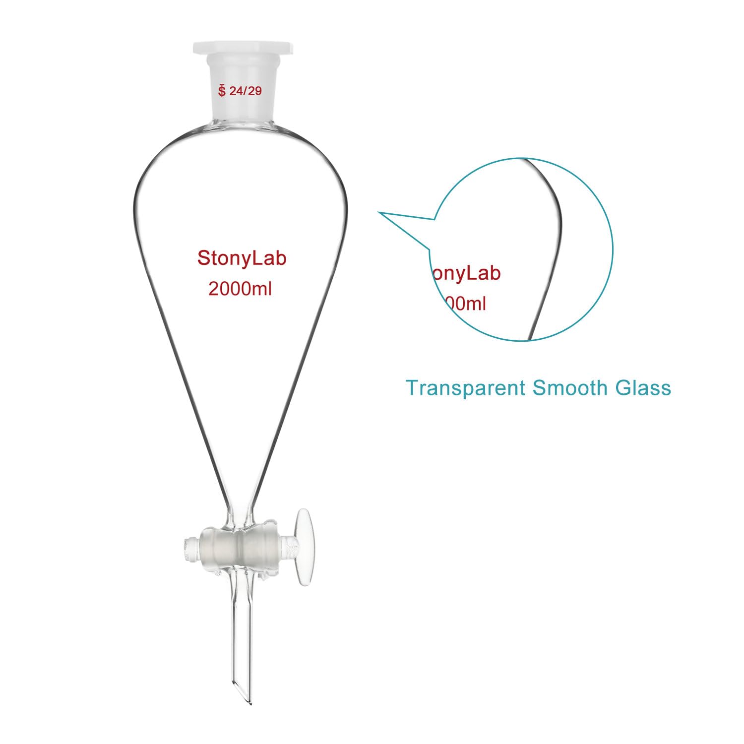 Premium 2000ml Borosilicate Glass Separatory Funnel with Glass Stopcock Valve & 24/29 Joint - Ideal for Chemistry Labs, Essential Oil Extraction, and Liquid Separation Experiments
