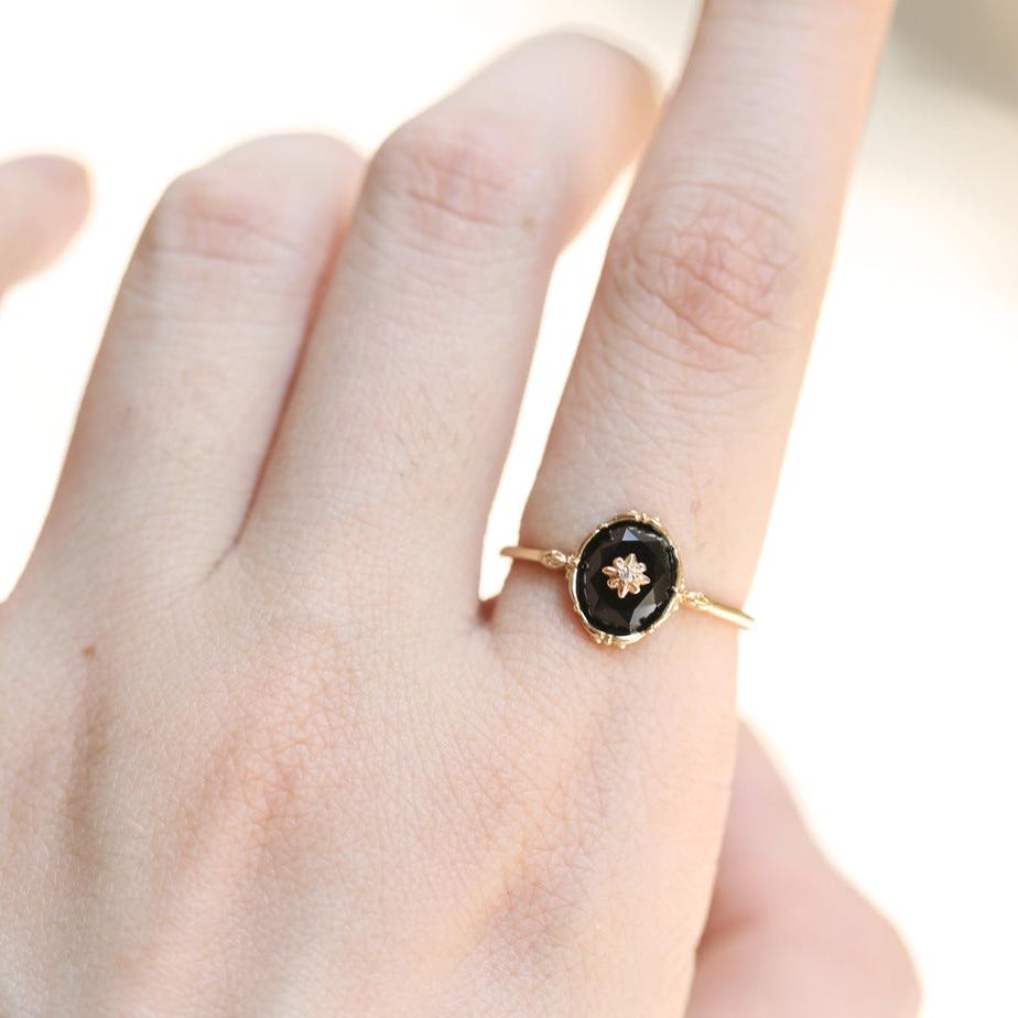 Vintage Black Agate Celestial Ring and Pendant Set - Elegant Jewelry for Women | Perfect for Gifts, Parties & Spiritual Healing | HJZB 378