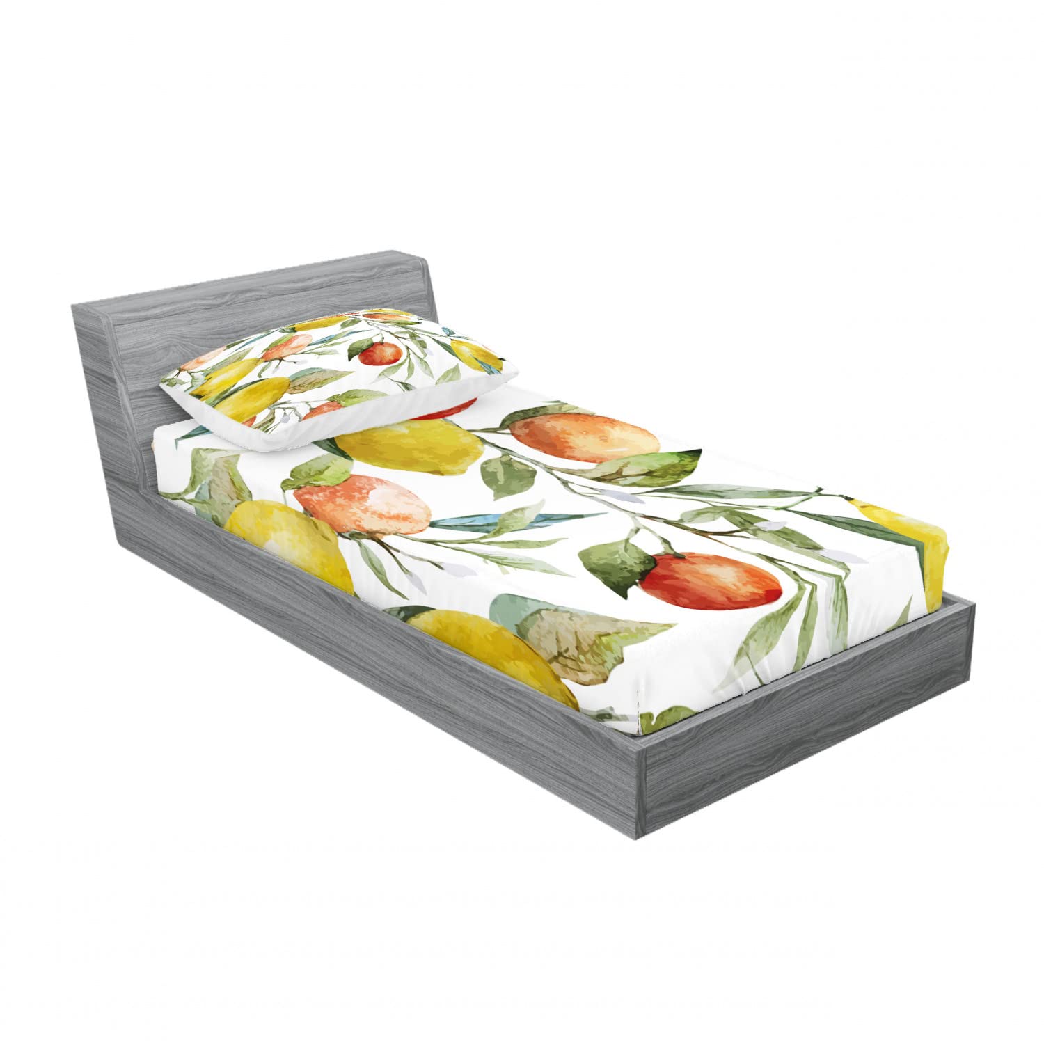 Ambesonne 2-Pack Twin XL Fitted Sheets & Pillow Sham Set - Vibrant Orange Clementine Tree Pattern, 4-Piece Bedding Decor for Kids & Teens - Soft Microfiber for Comfortable Sleep - Perfect for Dorm Rooms, Guest Beds & Cozy Bedroom Makeovers