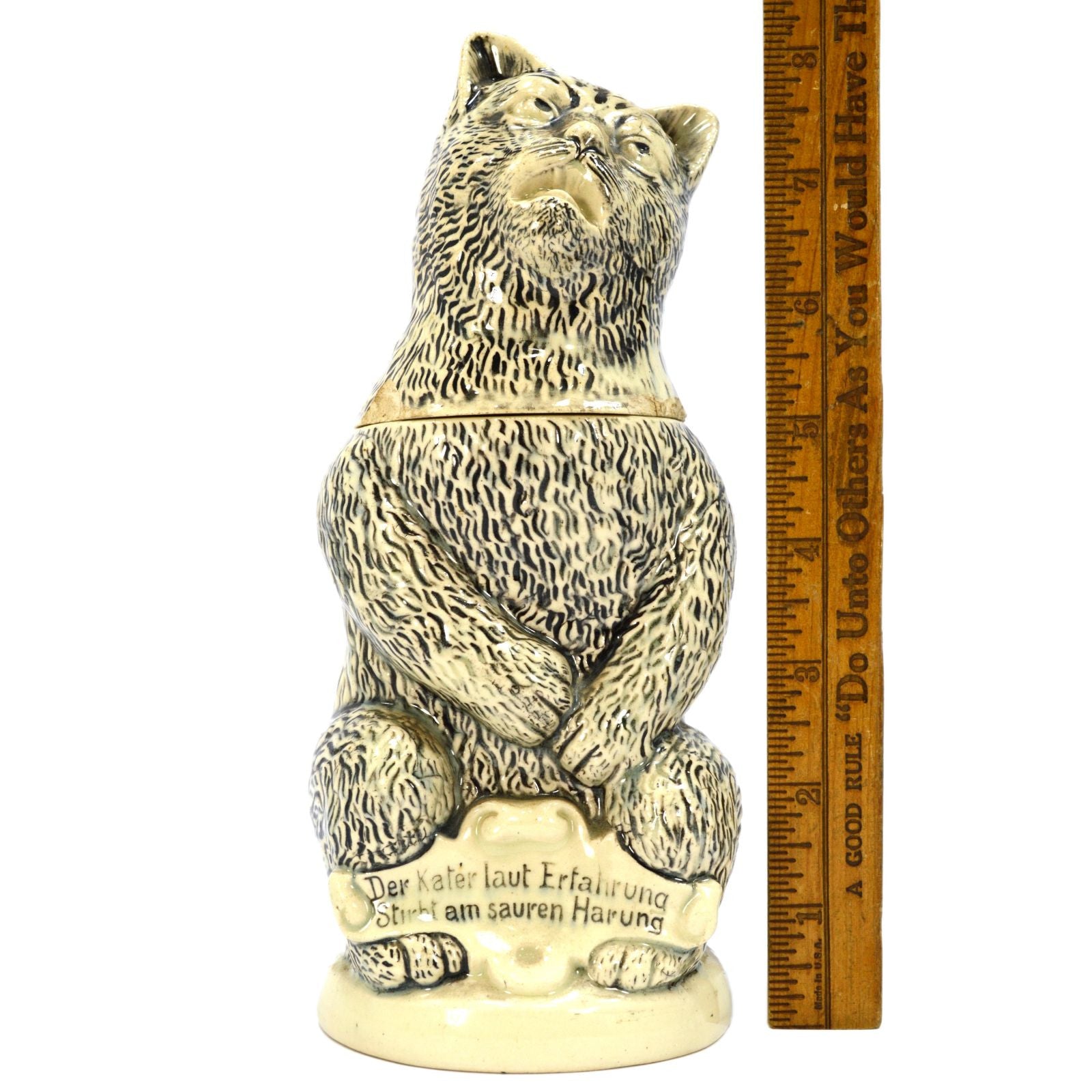 Antique German Character Beer Stein - Drunk Hungover Cat #1000 Steinzeugwerke 19th Century - Perfect for Collectors & Beer Enthusiasts