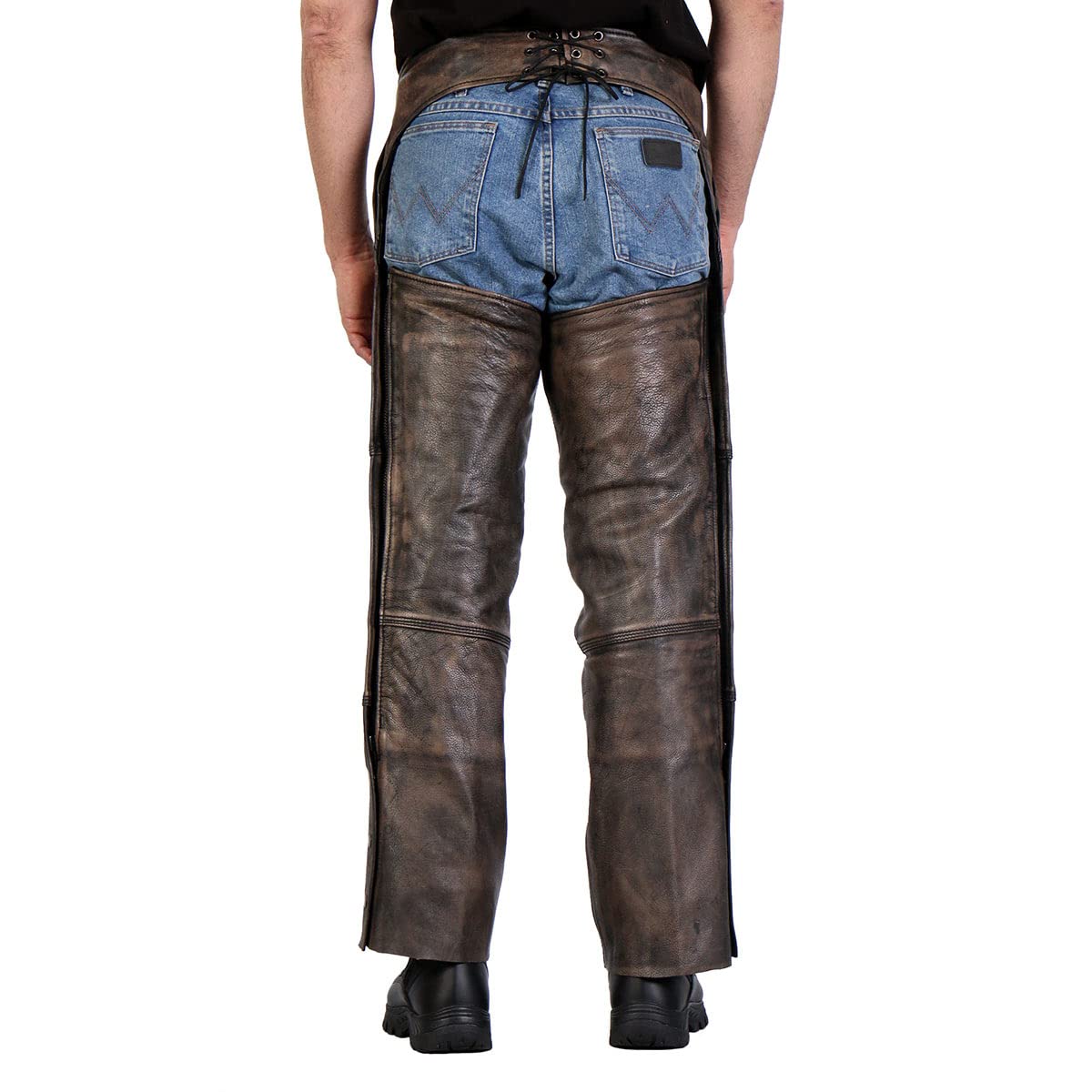 Premium Distressed Brown Motorcycle Leather Chaps for Men & Women - CHM1008 - X-Large - Durable Riding Gear for Harley, Cruiser & Adventure Bikes