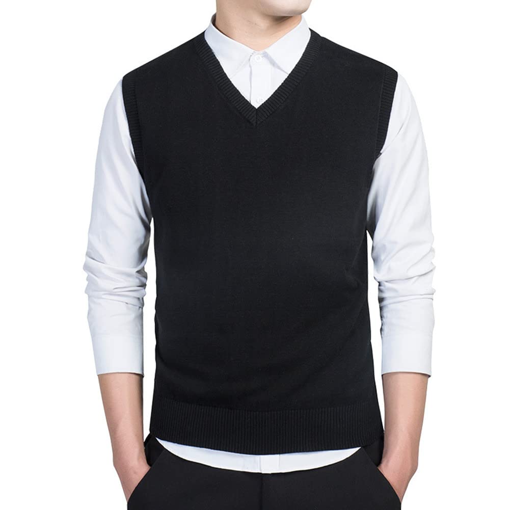 Men's Cotton Knit V-Neck Sweater Vest - Sleeveless Pullover for Casual Wear | Perfect for Layering in Fall & Winter | Office, Date Night & Weekend Outfits
