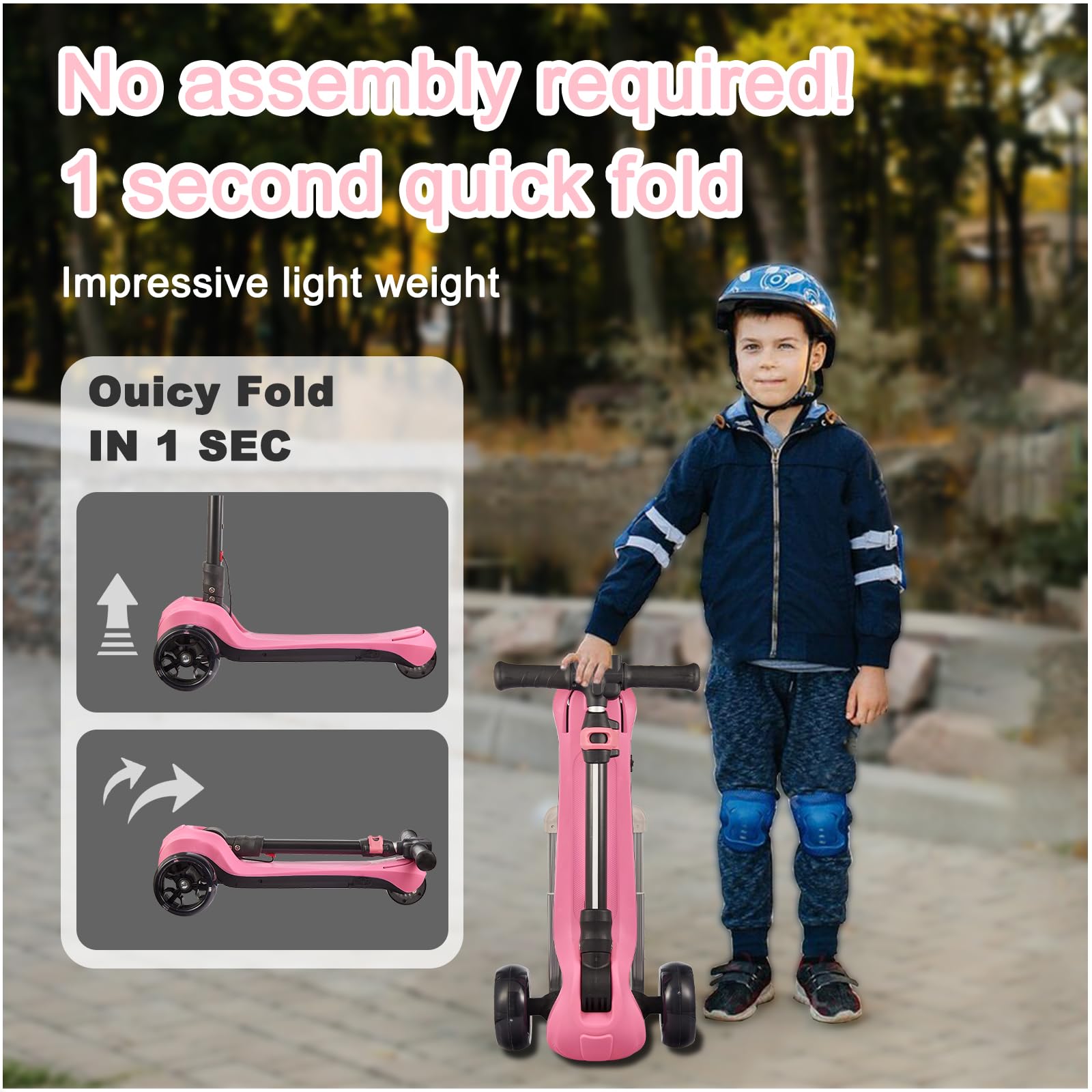 Best 3 Wheel Electric Scooter for Kids Ages 3-12 - Foldable Design with LCD Display, Colorful LED Lights & Adjustable Height - Safe 5Mph Speed & Long Battery Life - Perfect for Neighborhood Rides, Park Adventures & Learning Balance