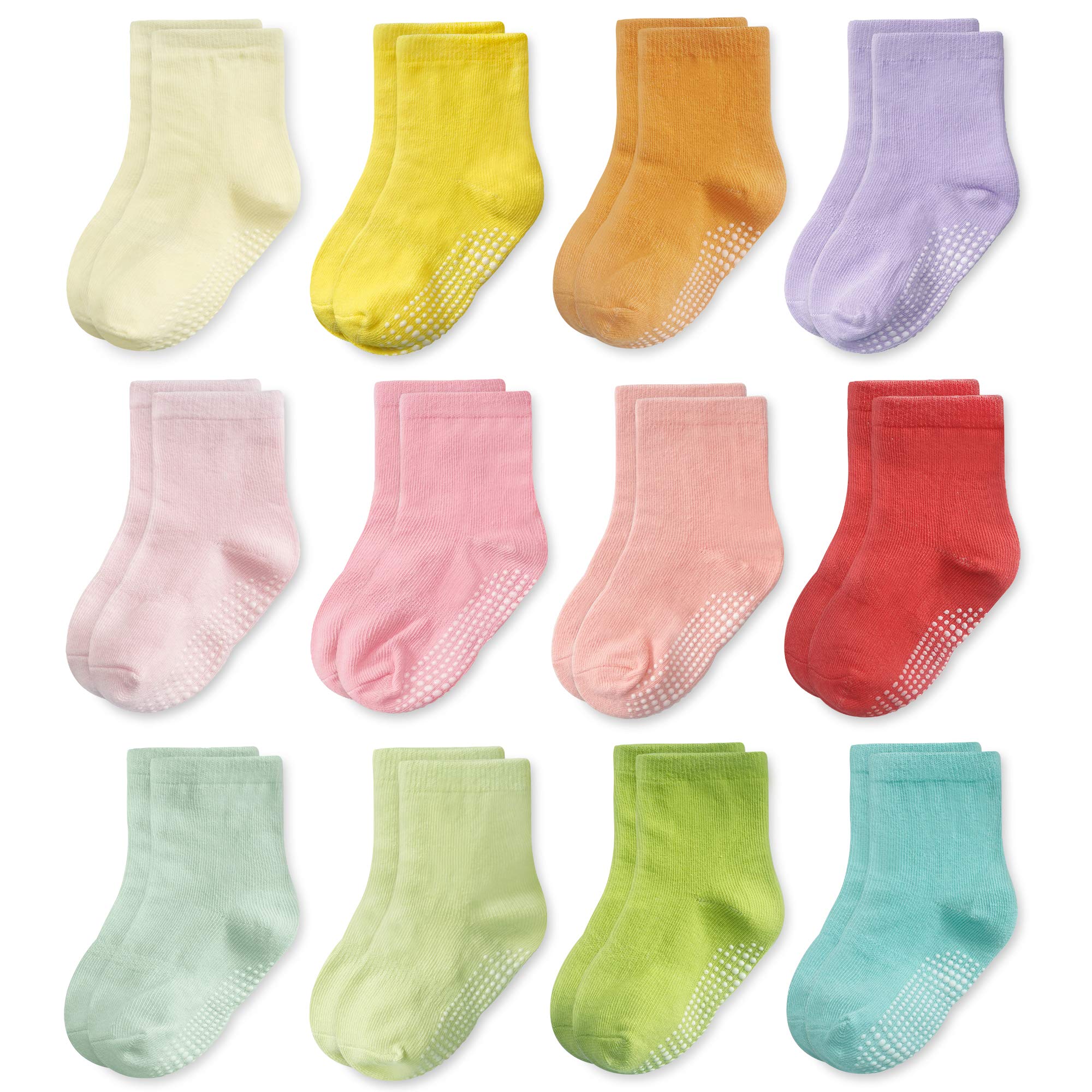 Evercute Non-Slip Toddler Socks 12 Pack - Anti-Skid Baby Grip Socks for Girls & Boys - Perfect for Playtime, Daycare, and Indoor Activities