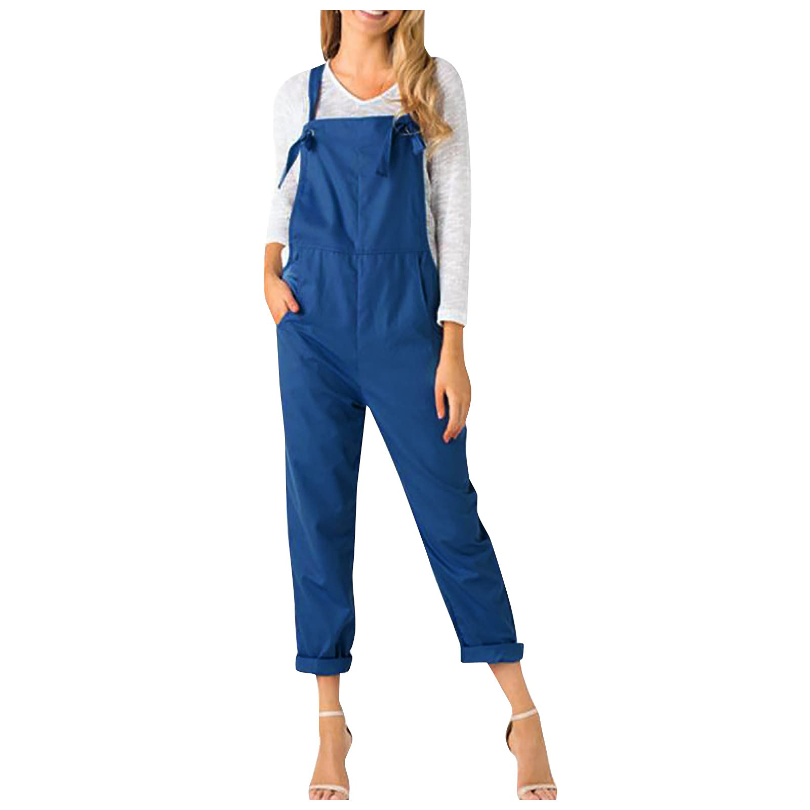 Eaktool Women's Casual Loose Fit Jumpsuit - Solid Color Square Neck Romper with Lace-Up Detail & Pockets | Perfect for Everyday Wear, Work Outfits & Street Fashion