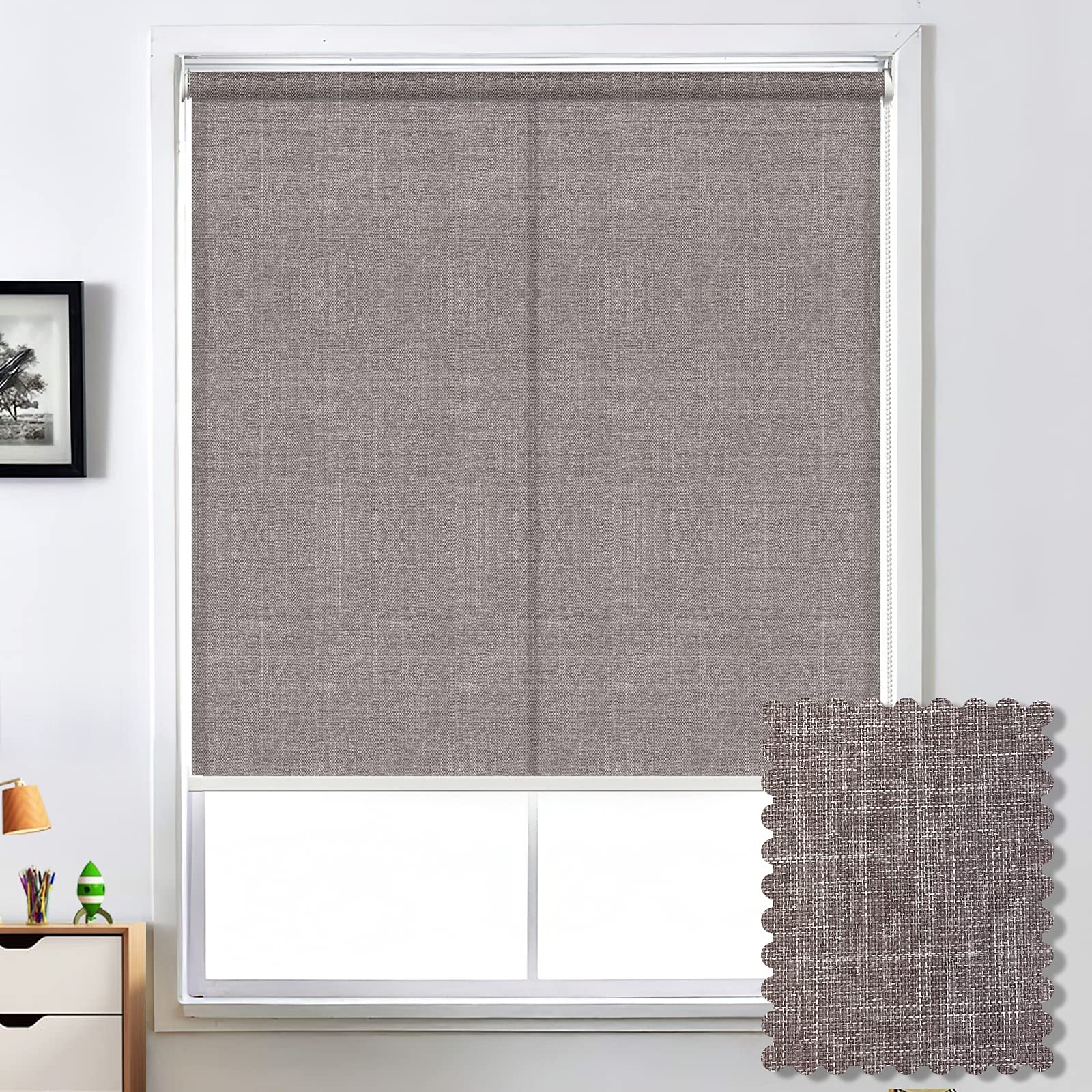 UV Protection Light Filtering Roller Shades - Sun Screen Blinds for Home & Office Windows - Custom Size, Easy Install - Perfect for Living Room, Bedroom & Patio Doors