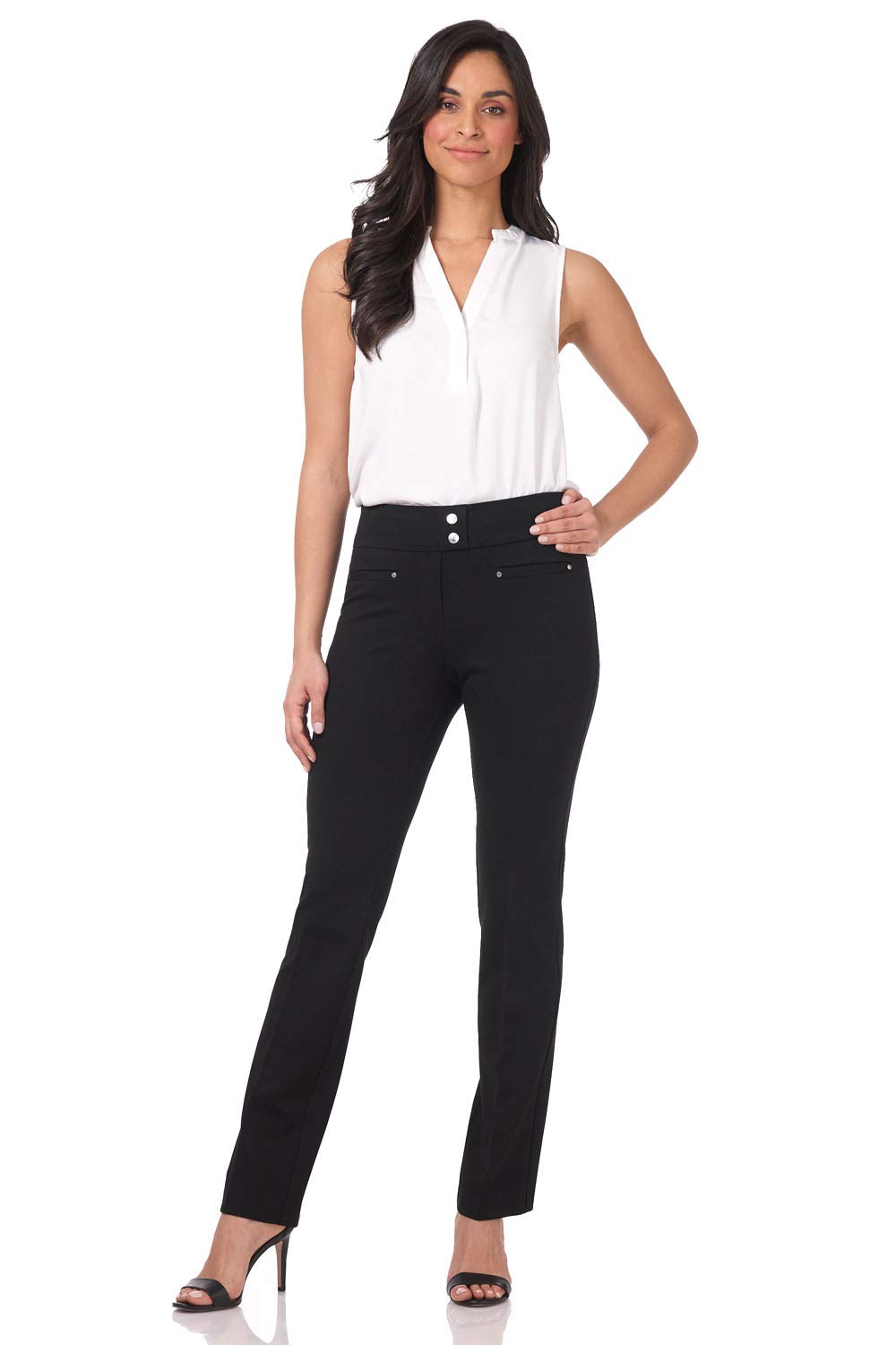 Rekucci Women's High Waisted Tummy Control Pull-On Knit Pants - Slimming Straight Leg Secret Figure Pants for Work, Office & Casual Wear