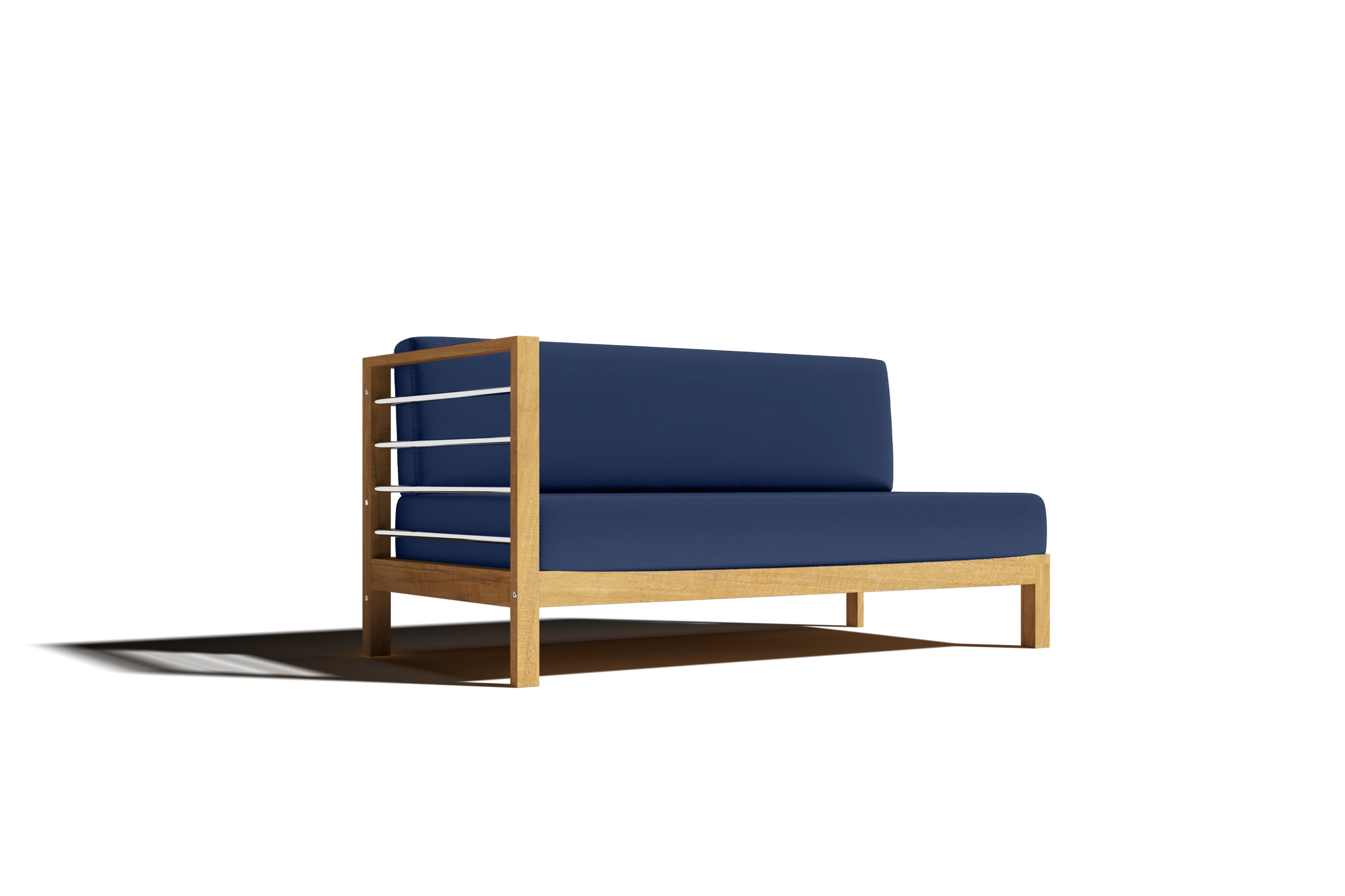 Leon Teak Outdoor Sectional Left Sofa with Sunbrella Navy Cushion - Waterproof Patio Furniture for Poolside, Garden & Backyard Relaxation