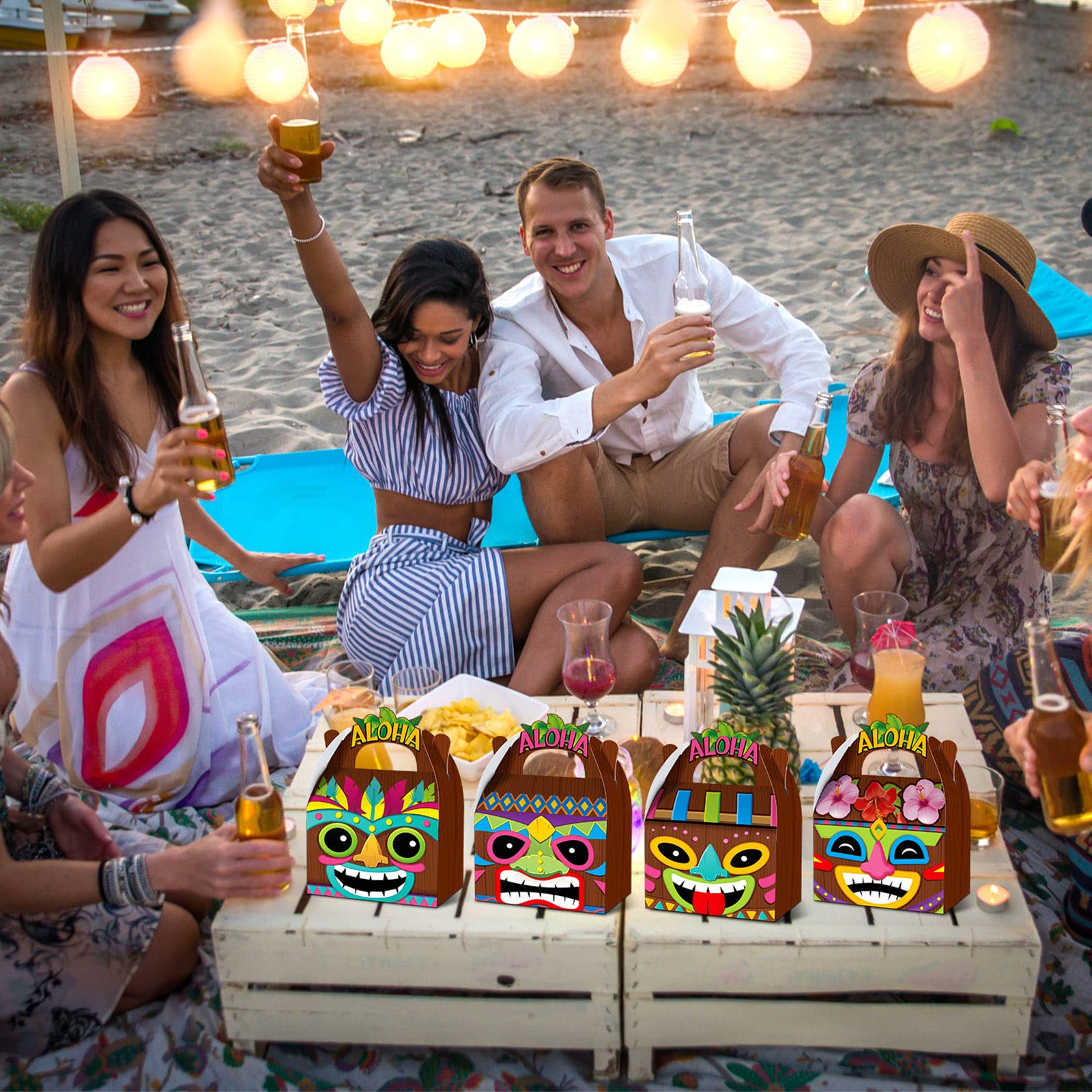 24-Piece Hawaiian Aloha Party Favor Boxes - Tropical Tiki Luau Treat Candy Gift Boxes with Handles | Perfect for Summer Beach Parties, Luau Themed Events & Birthday Celebrations