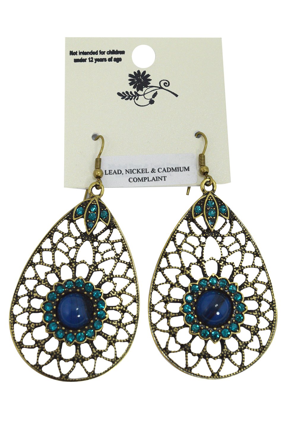 Bohemian Zen Flower Teardrop Filigree Stone Accent Earrings for Women - Handmade Dangle Jewelry for Boho Chic, Wedding & Special Occasions