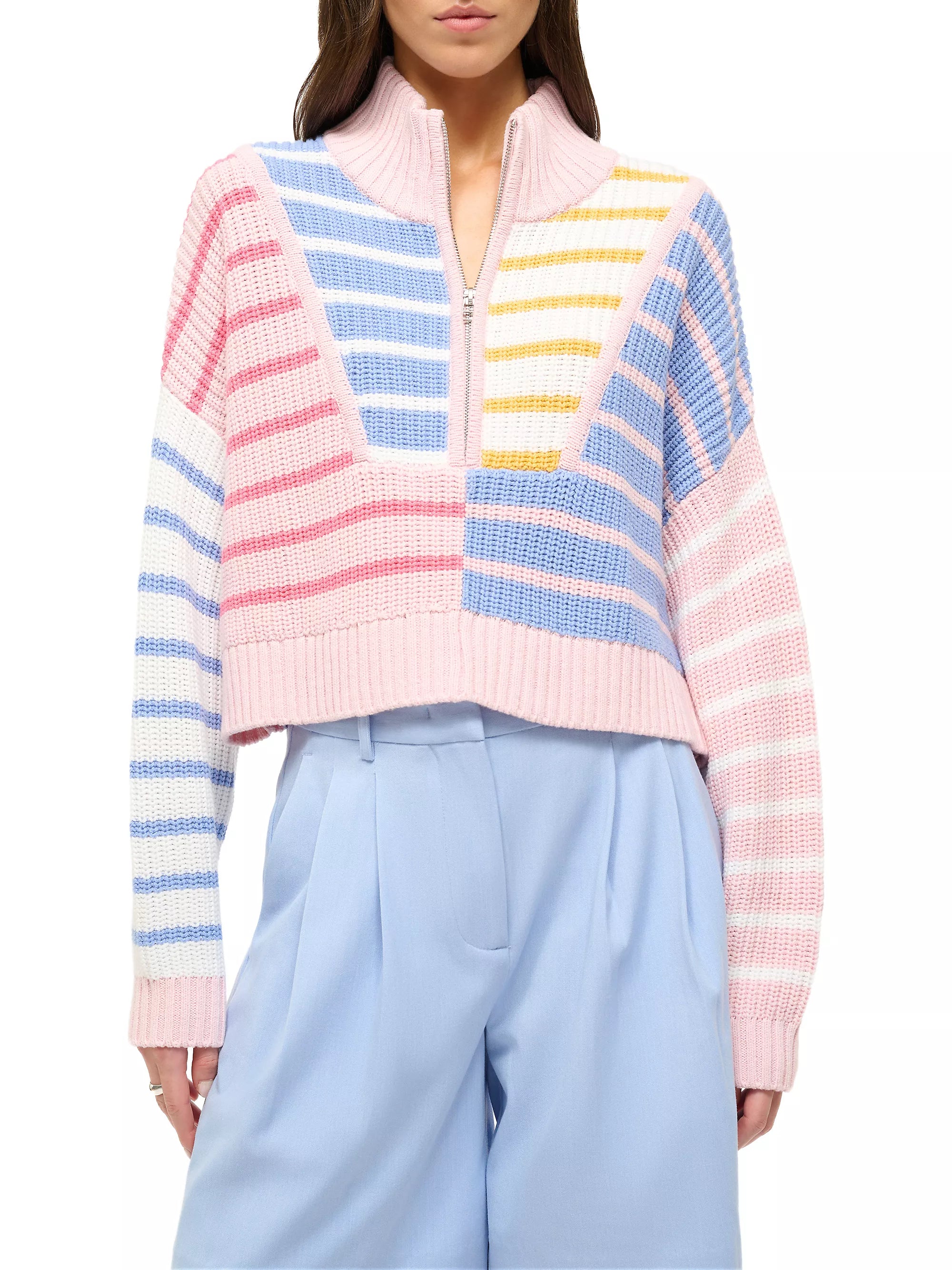 Cropped Hampton Sweater Women's Sunset Stripe Knit Top - Casual Fall Fashion for Outfits, Dates & Coffee Dates