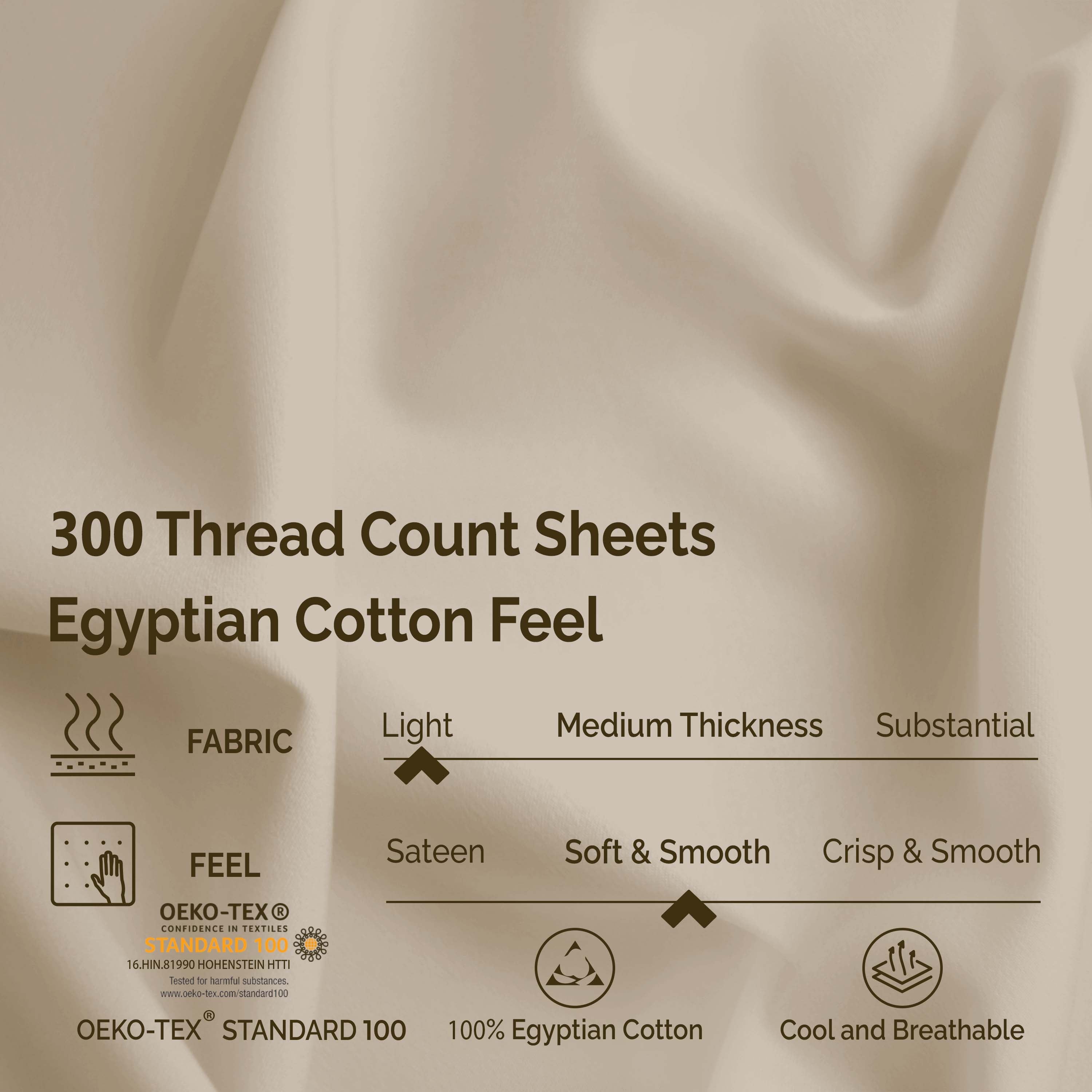 Premium 100% Egyptian Cotton 300 Thread Count Bed Sheet Set - Queen Size, Soft & Breathable for All-Season Comfort - Perfect for Luxury Bedrooms, Hotels, and Guest Rooms