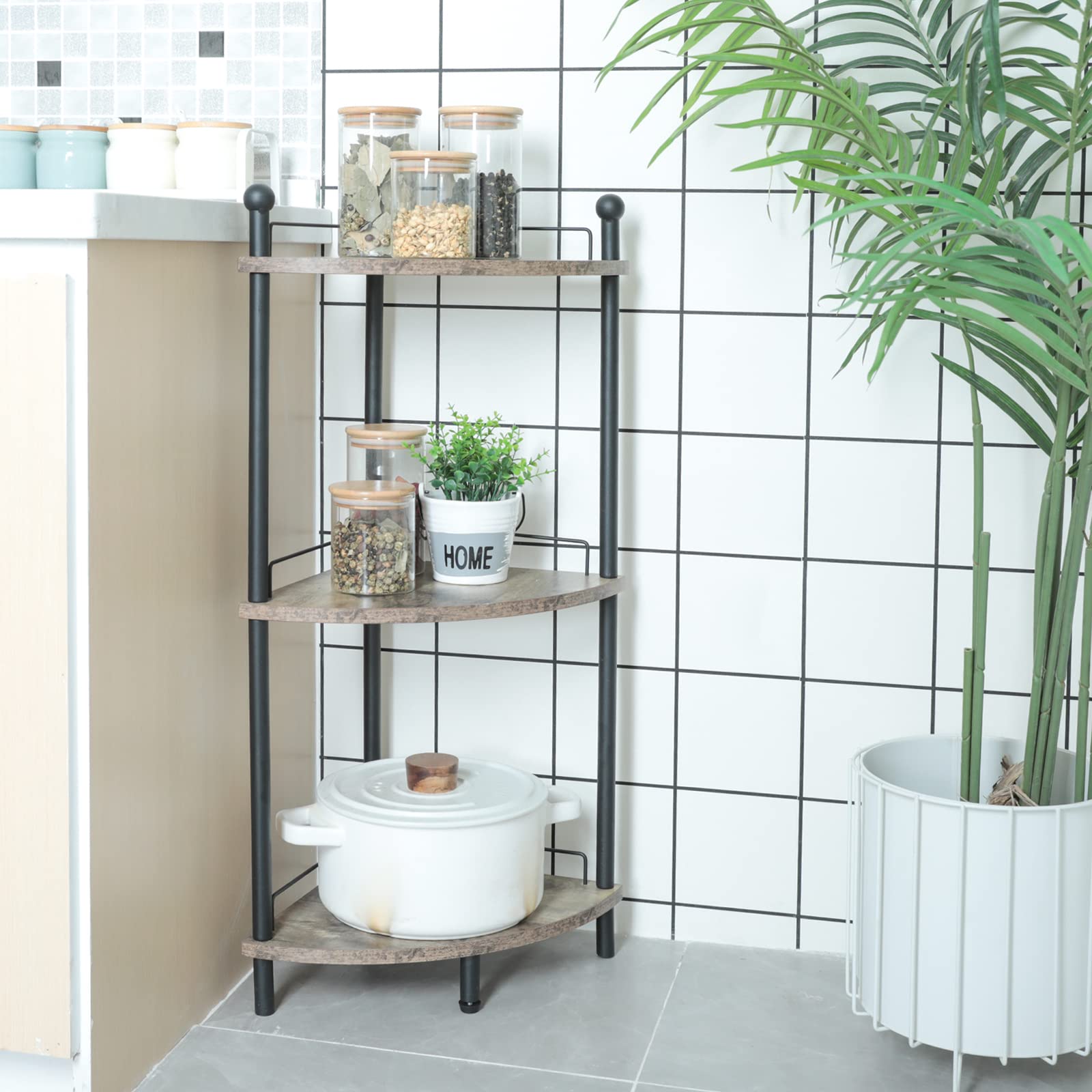 Multipurpose Corner Shelf Stand - Bathroom, Living Room, Bedroom & Kitchen Storage Organizer | Industrial Style Space-Saving Display Rack for Books, Plants & Decor | Perfect for Small Apartments & Compact Spaces