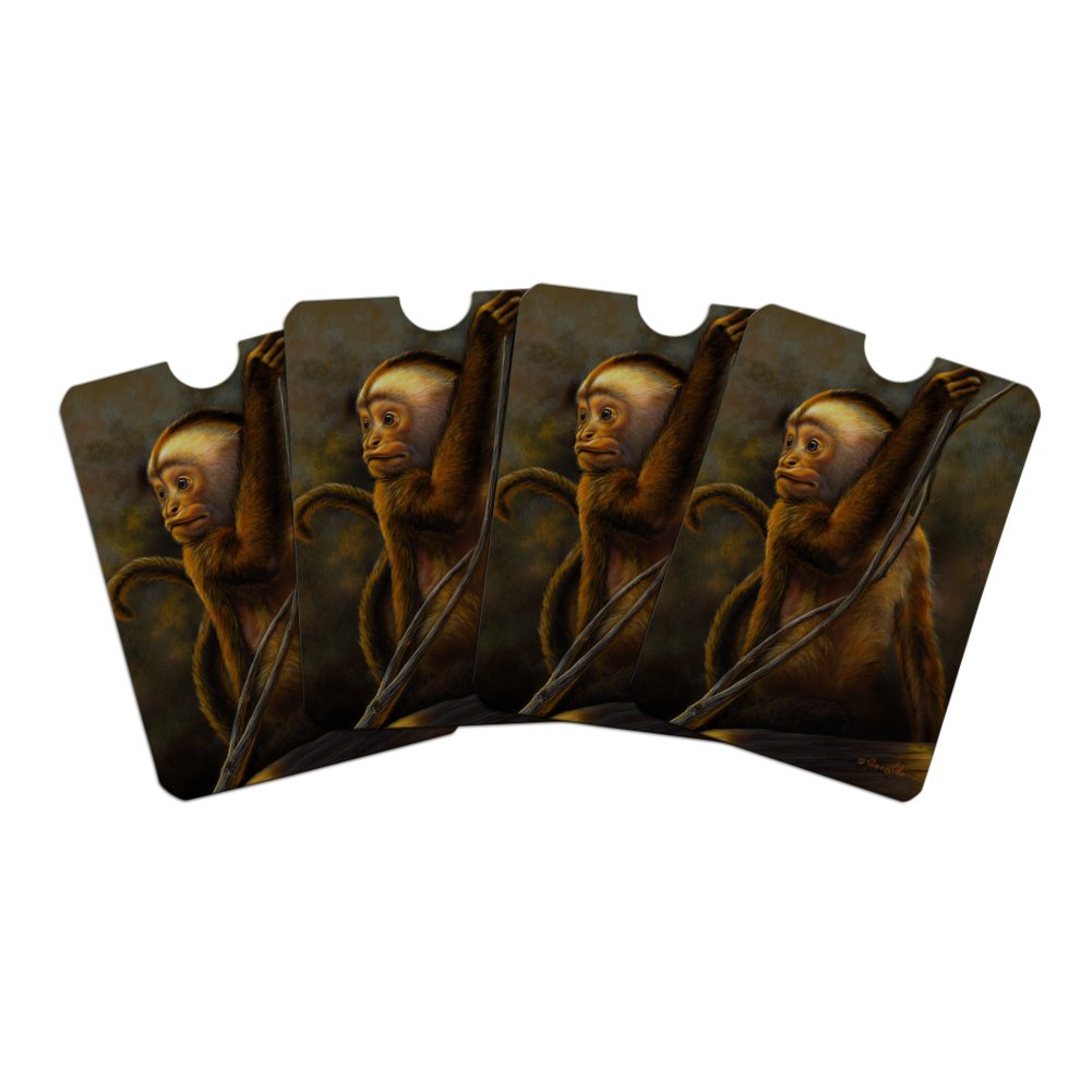 RFID Blocking Credit Card Holder Set of 4 - Capuchin Monkey Organ Grinder Design - Protect Cards from Skimming - Perfect for Travel, Shopping & Everyday Use