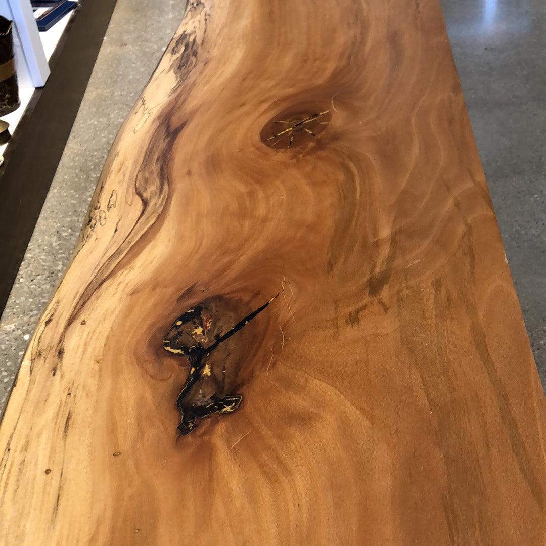 Custom Live Edge Sycamore Wood Waterfall Bench - Handcrafted Coffee Table & Bench for Living Room, Patio, or Garden - Rustic Wooden Furniture for Home Decor