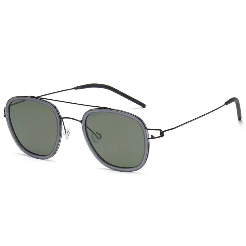 Black Unisex Titanium Square Double Bridge Sunglasses 8205 - Stylish & Durable for Outdoor Activities, Driving, and Fashion