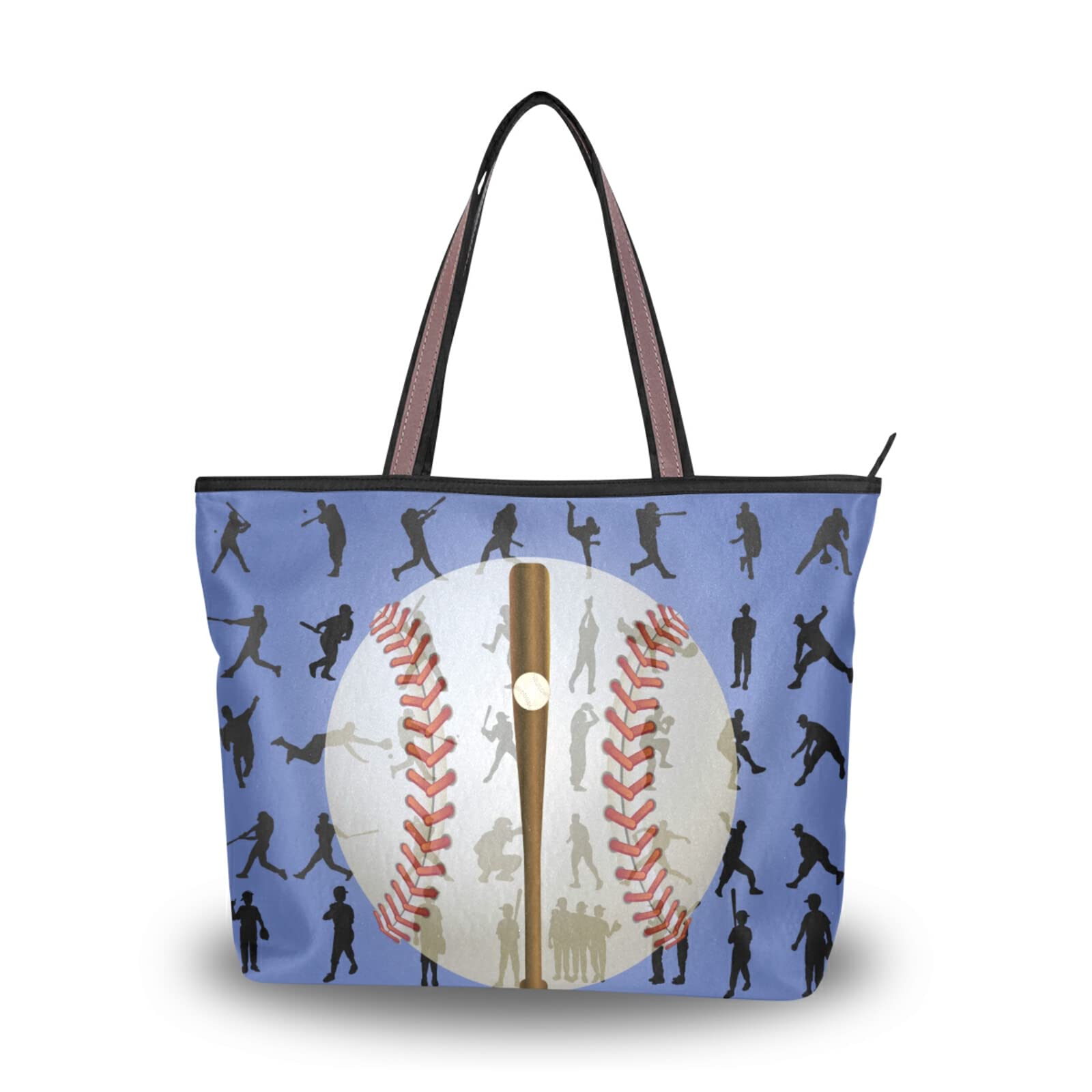 Baseball Pose Printed Tote Bag for Women - Large Capacity Zipper Grocery Bag, Durable Shopping Purse for Daily Use (2 Sizes) - Perfect for Grocery Shopping, Beach Trips & Work Commute