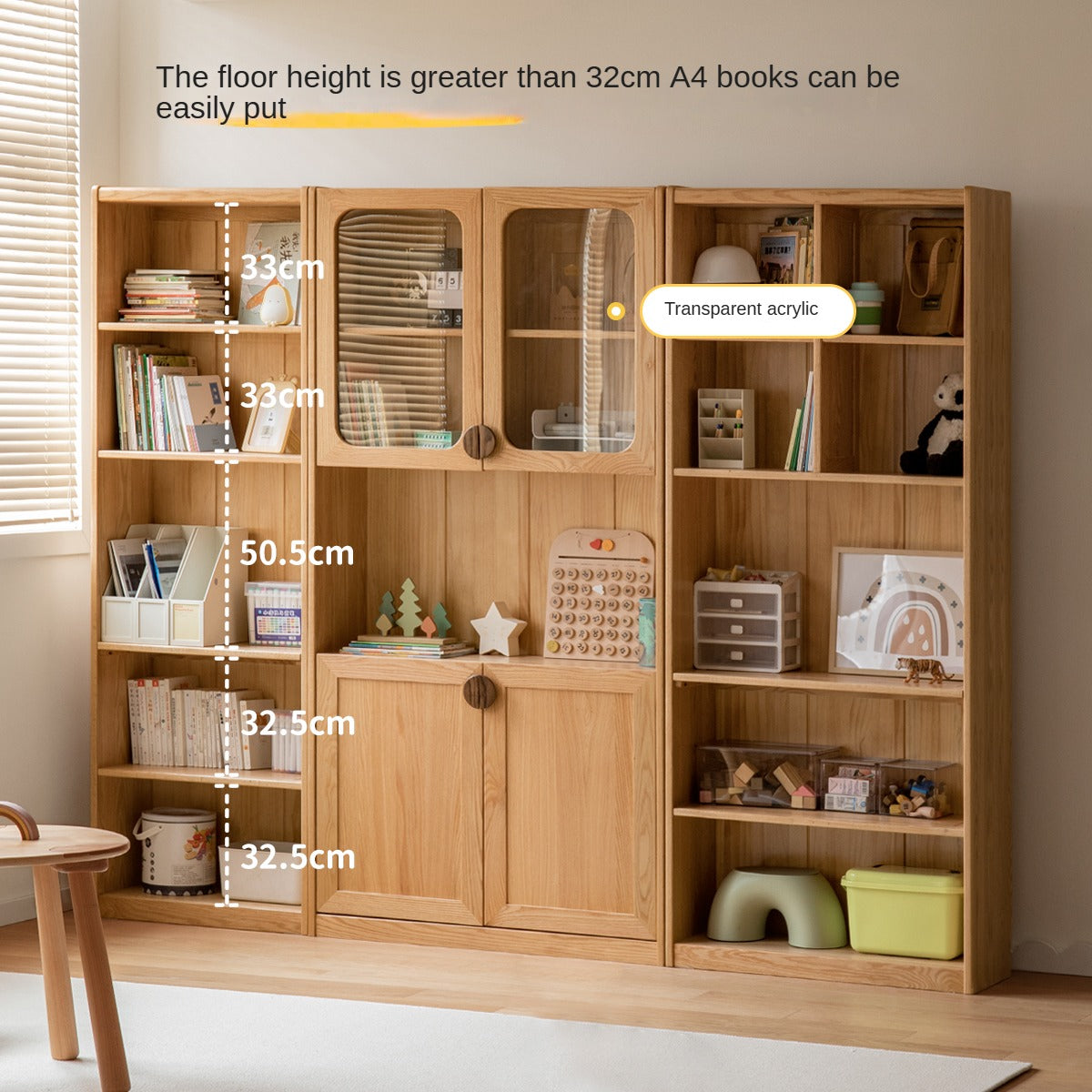 Solid Oak Wood Kids Bookshelf - Sturdy & Safe Book Storage for Toddlers & Children - Perfect for Bedroom, Nursery, or Playroom Organization