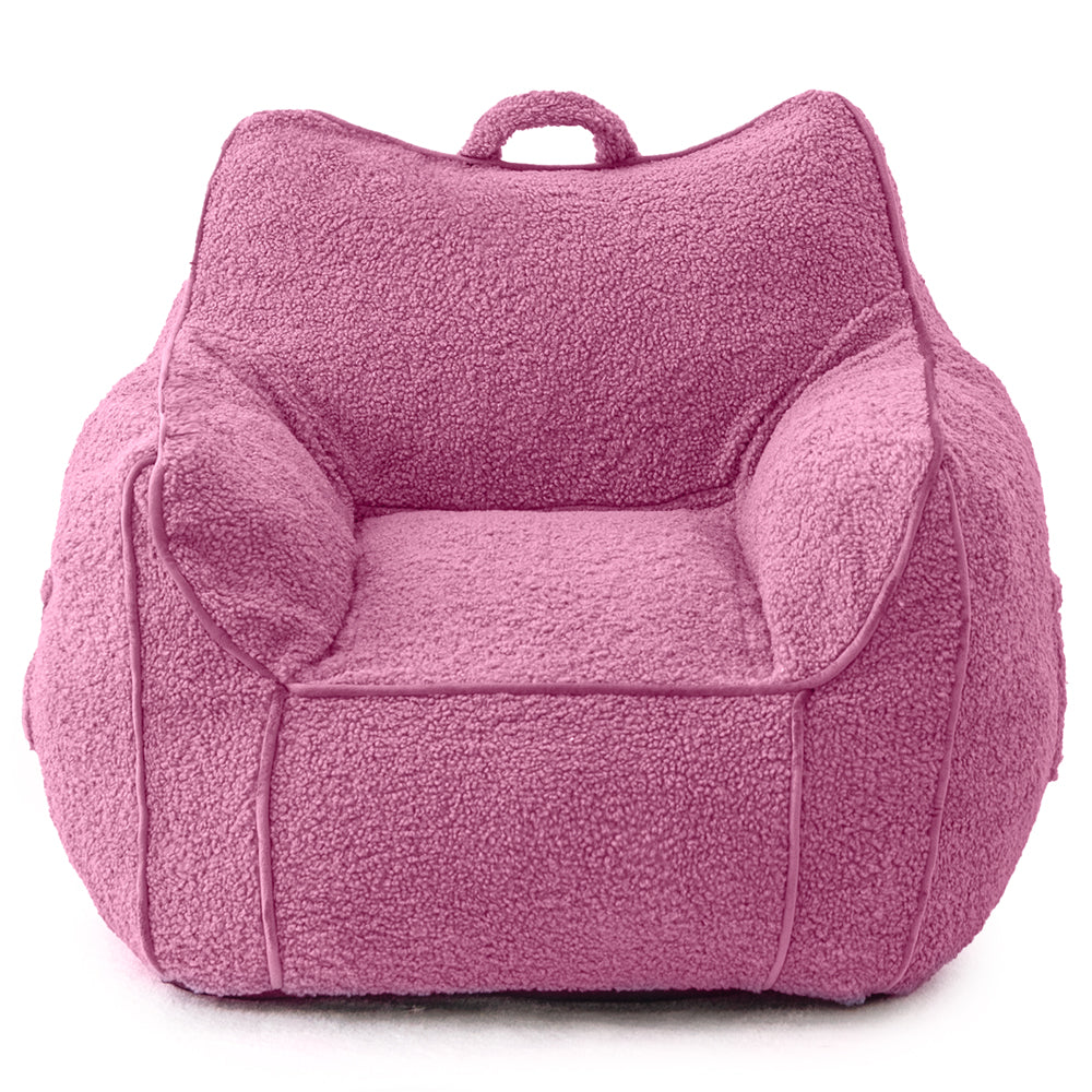 MAXYOYO Sherpa Kids Bean Bag Chair - Soft & Cozy Bean Bag Couch with Decorative Edges for Children's Room, Nursery or Playroom (Pink) - Perfect for Reading, Gaming & Relaxing