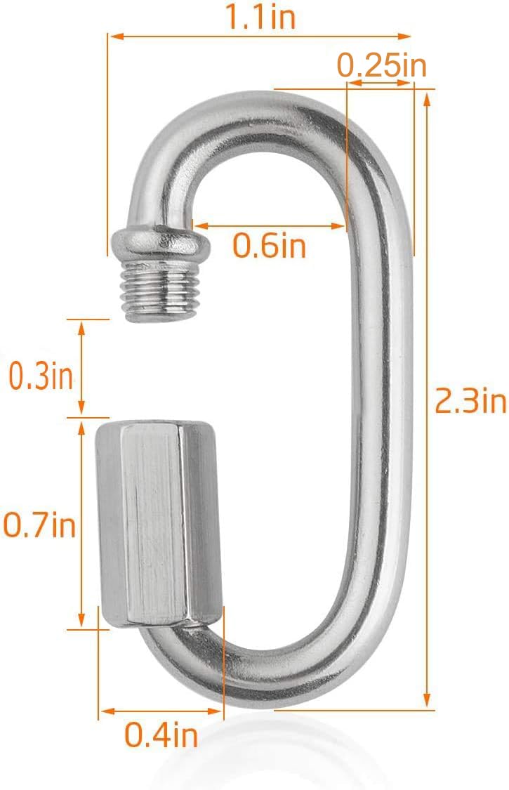 8 Pack Stainless Steel Quick Link Carabiner Clips - 1/4 Inch Oval Locking Connectors for Chains, Ropes & Cables - Heavy Duty 620Lbs Capacity - Perfect for Trailers, Swings, Hammocks & Camping Gear
