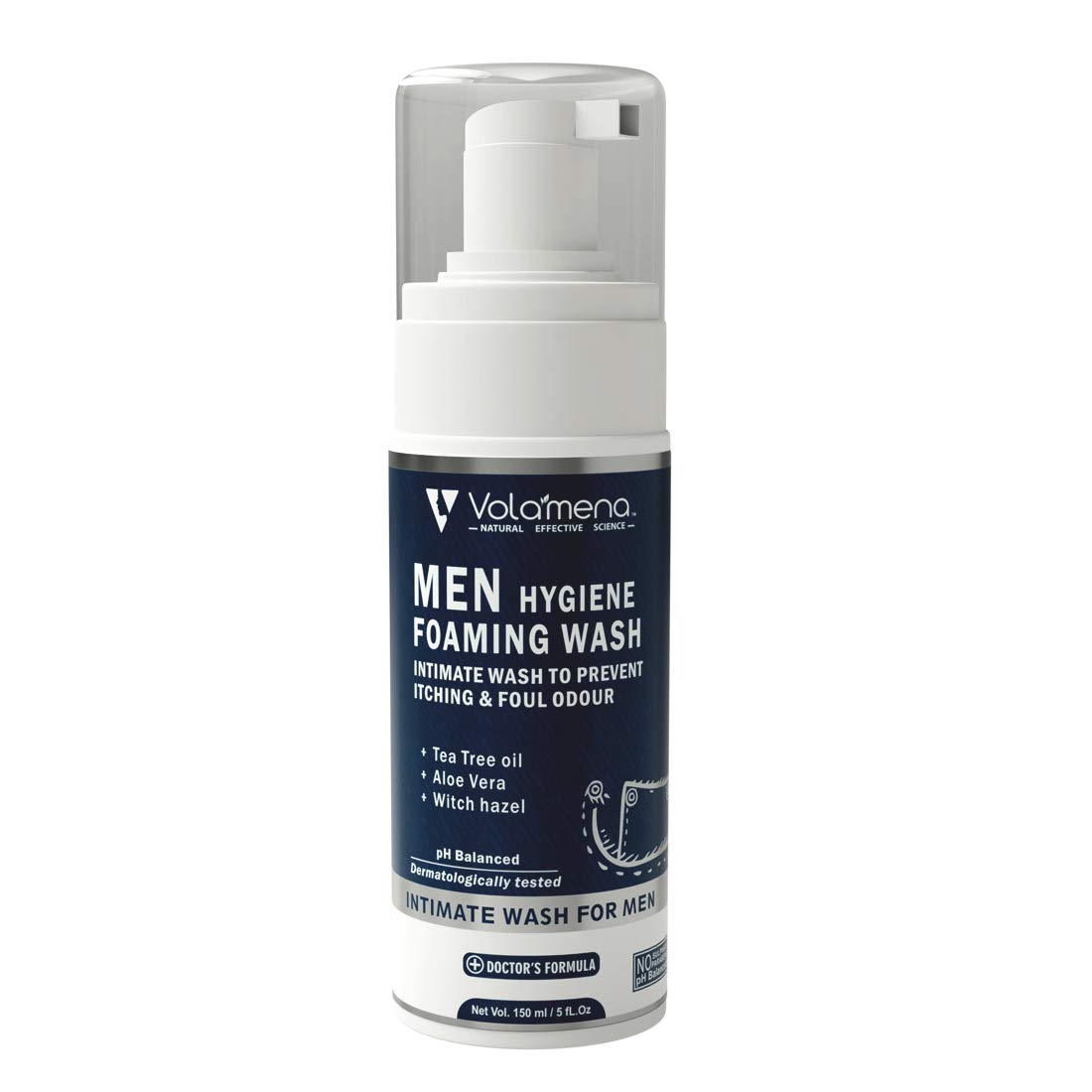 Volamena Men's Gentle Foaming Intimate Wash - 150ml / 5 Fl Oz - pH Balanced Hygiene Cleanser for Sensitive Skin - Ideal for Daily Shower & Post-Workout Use