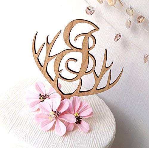 Personalized Monogram Deer Antlers Cake Topper - Single Letter Wedding Cake Decor for Rustic, Country, or Outdoor Themed Celebrations